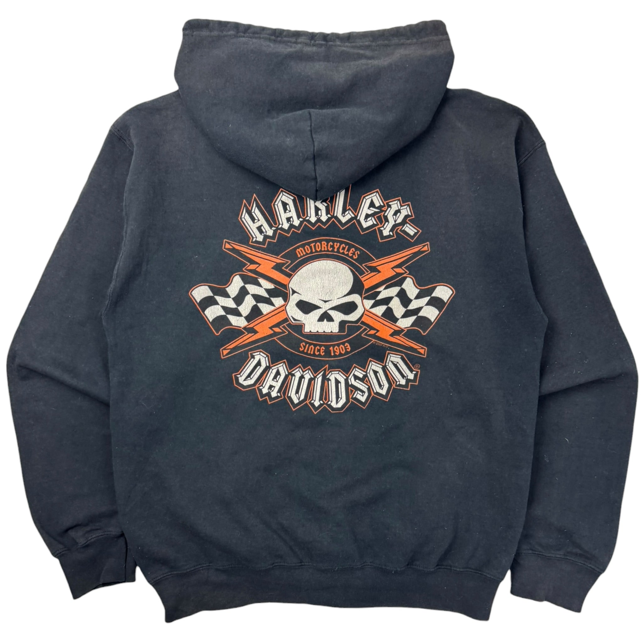 2007 Harley Davidson Skull Zip Up Hoodie Faded Black