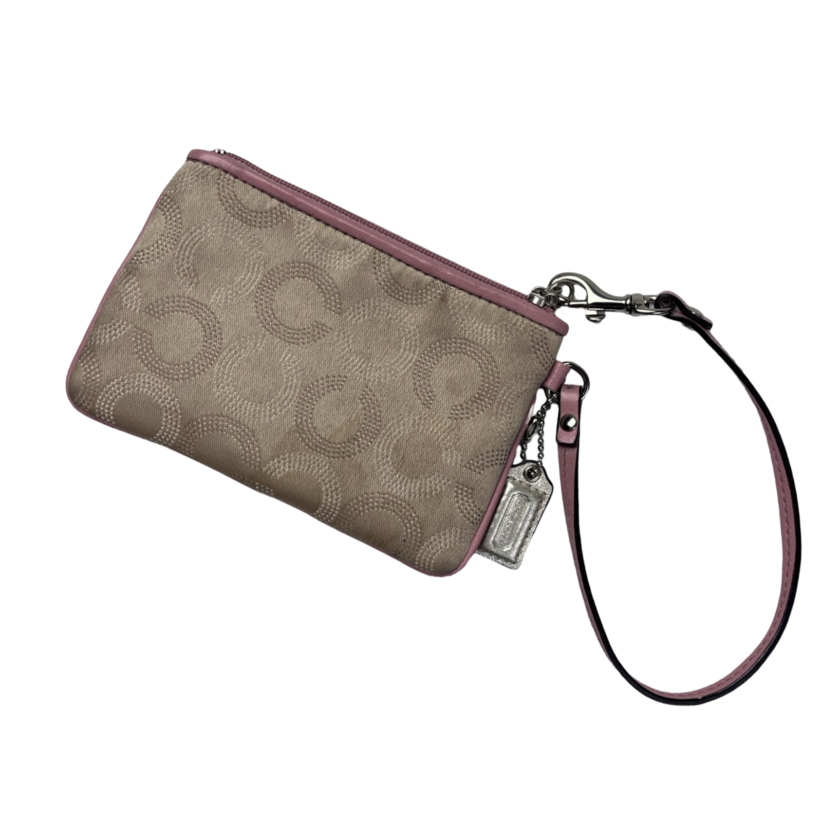 (W) Coach C Monogram Wristlet Pink/Ivory