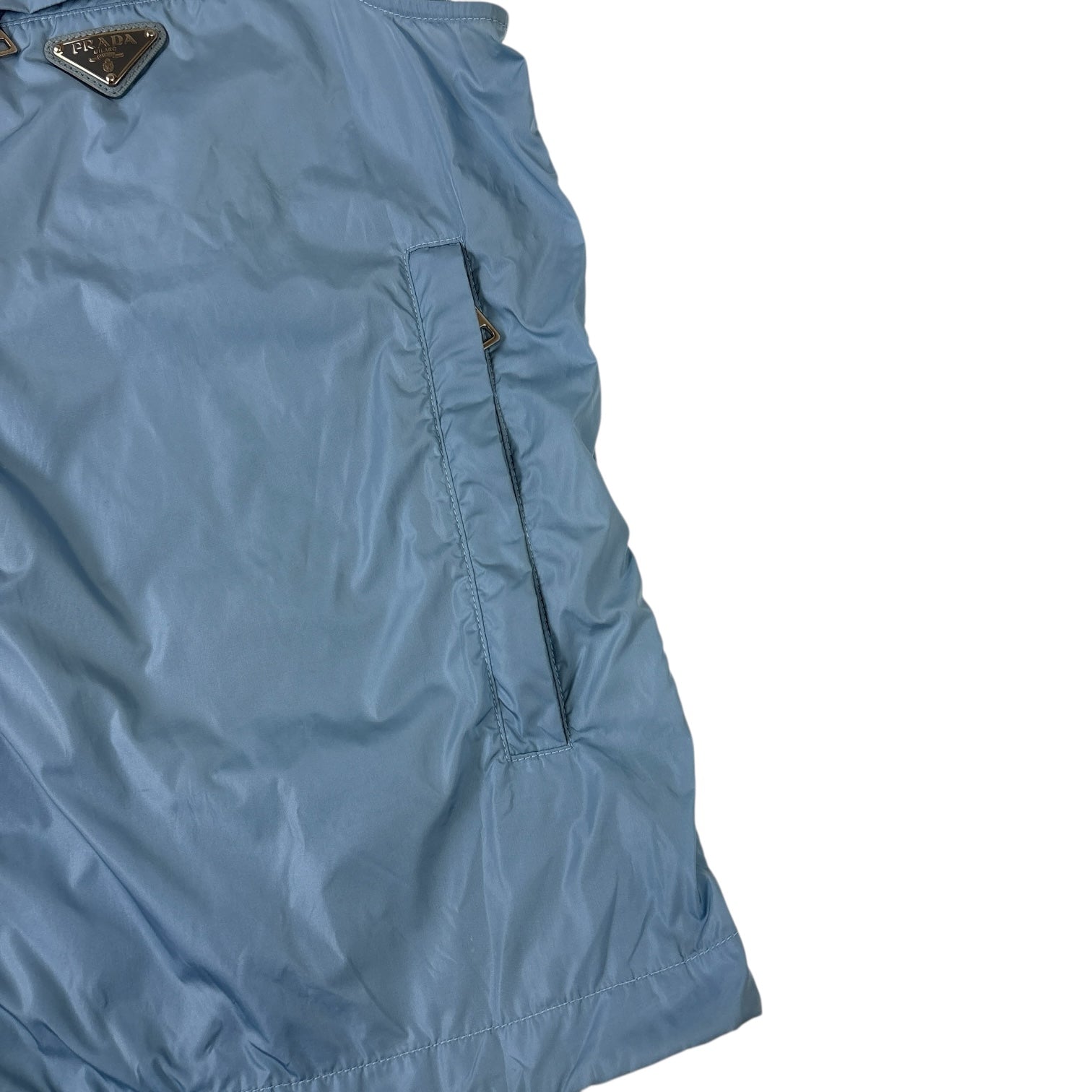 Prada Logo Plate Hooded Vest Baby Blue