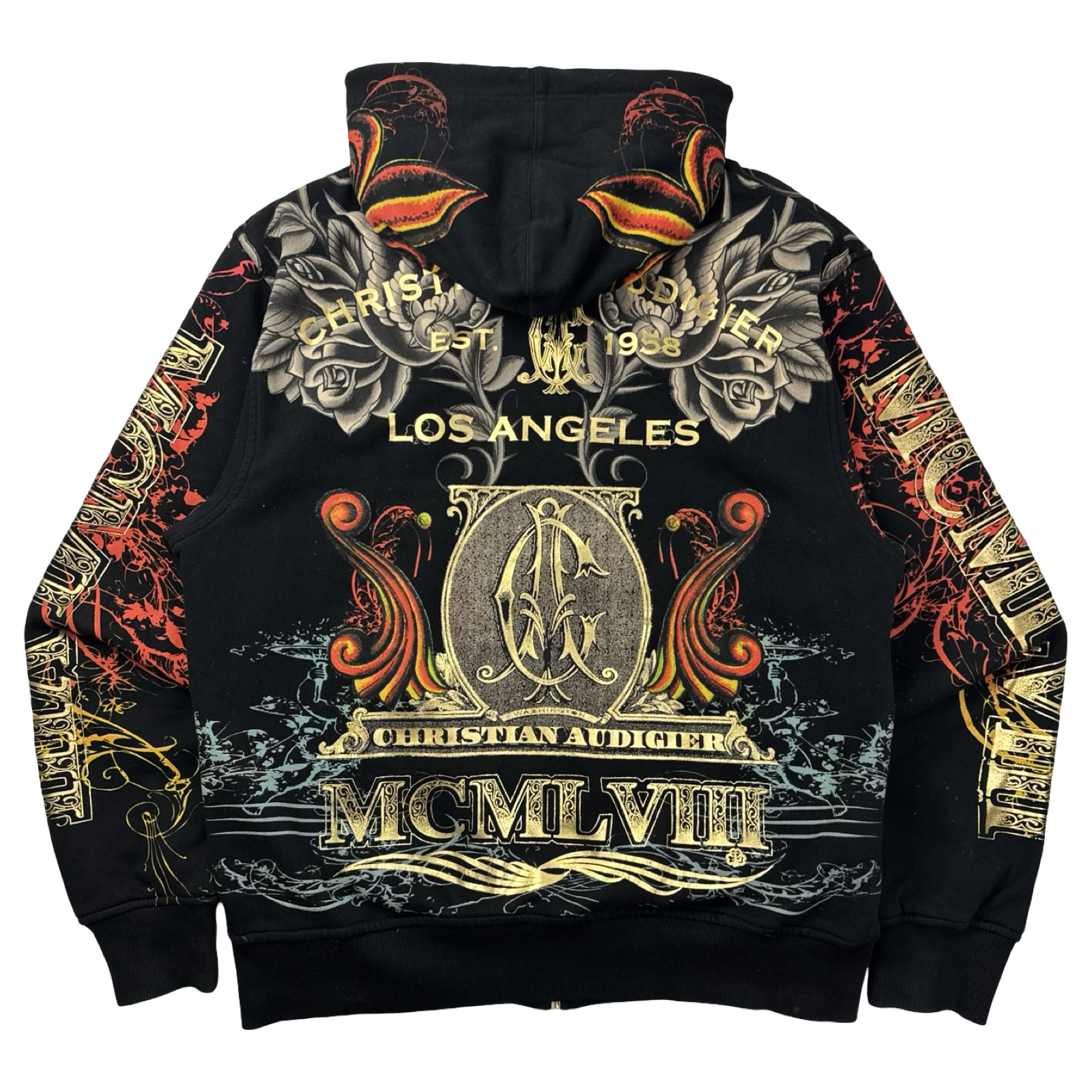 Vintage Y2K Christian Audigier Zip Up Mall Goth Hoodie Black/Gold