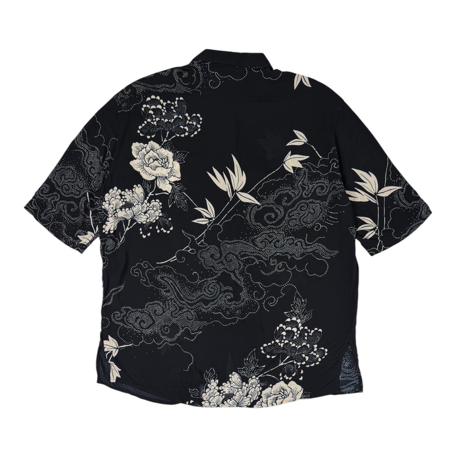 Saint Laurent SS21 Viscose Button-Up Short-Sleeve Shirt Black/White