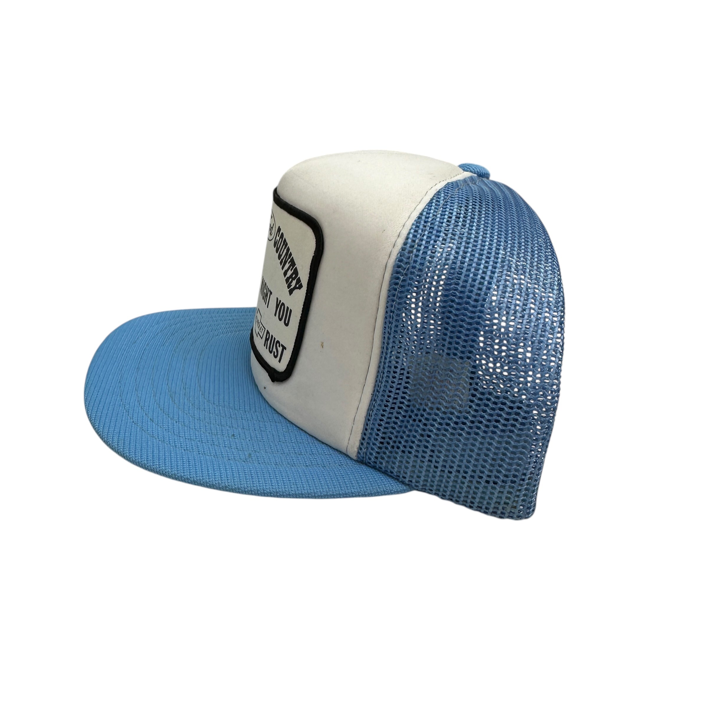 Vintage Ford vs Chevy Trucker Hat Baby Blue