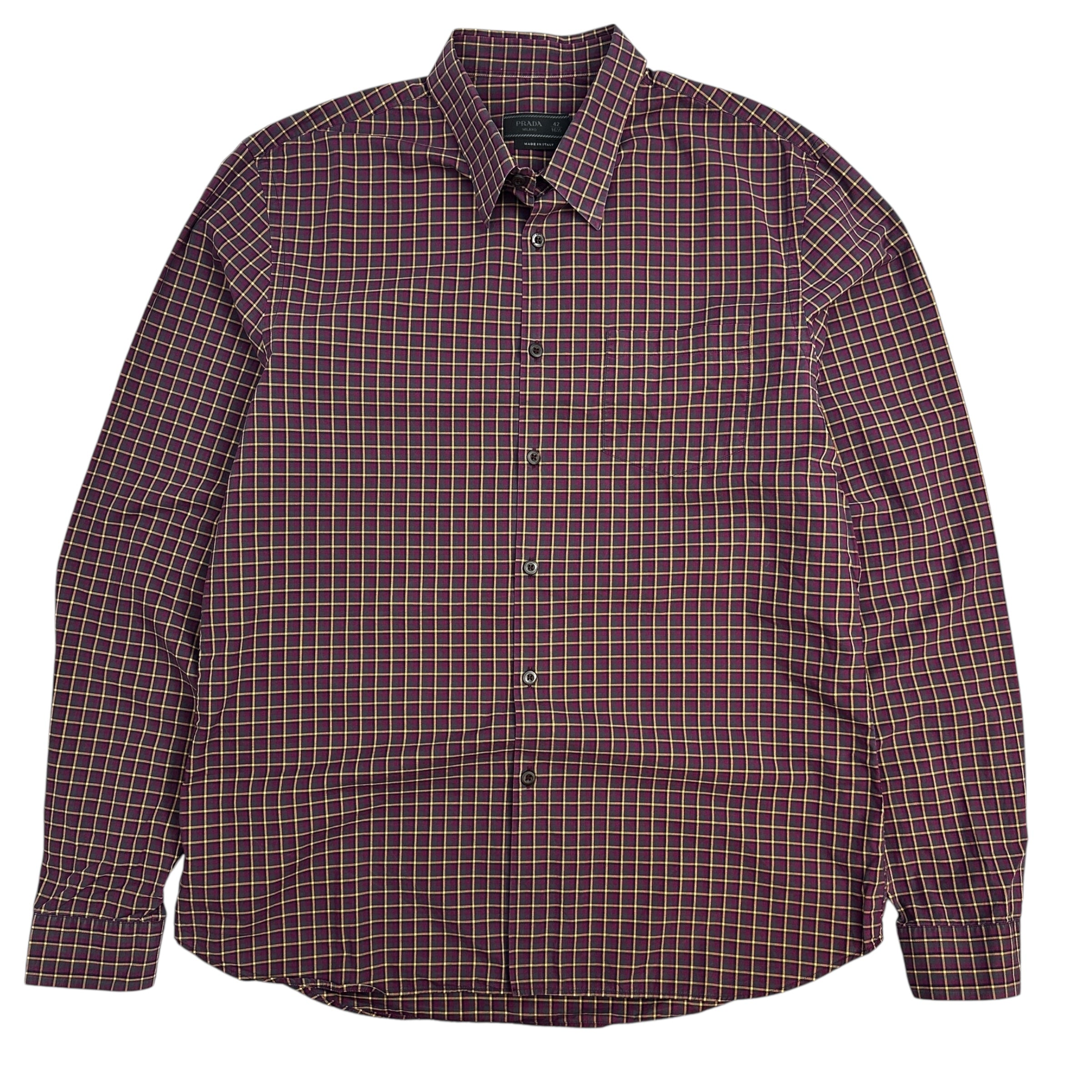 Prada Casual Plaid Button Up Maroon