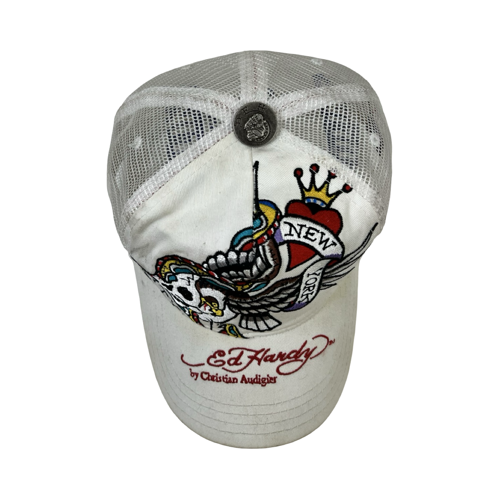 Vintage Ed Hardy by Christian Audigier White Mesh Tattoo Trucker Hat
