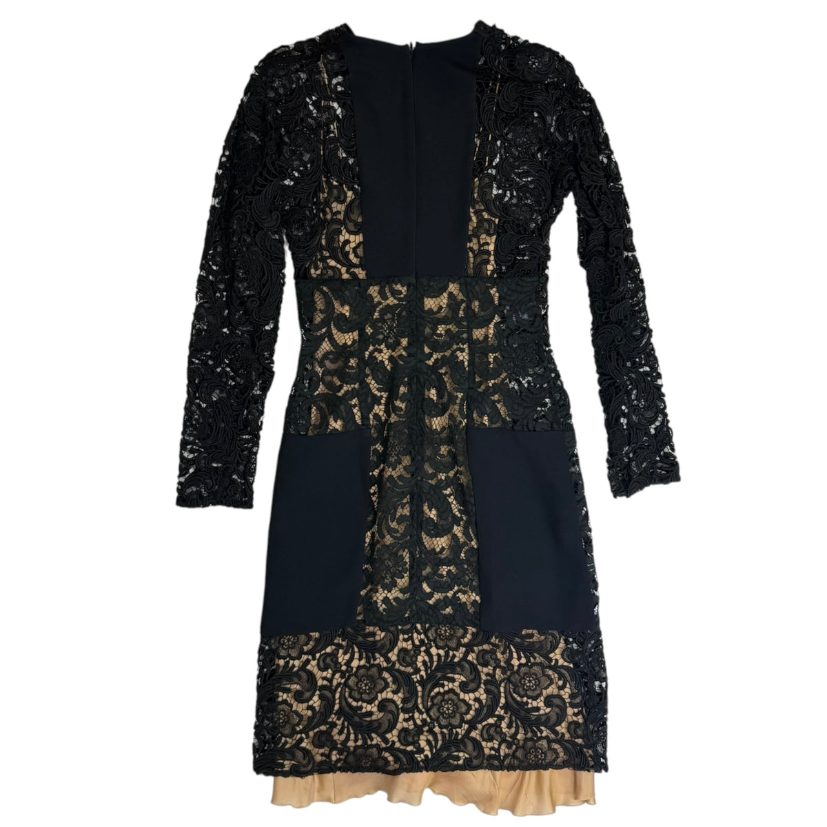 (W) FW08 Prada Floral Lace Sheath Nude Lining Dress Black