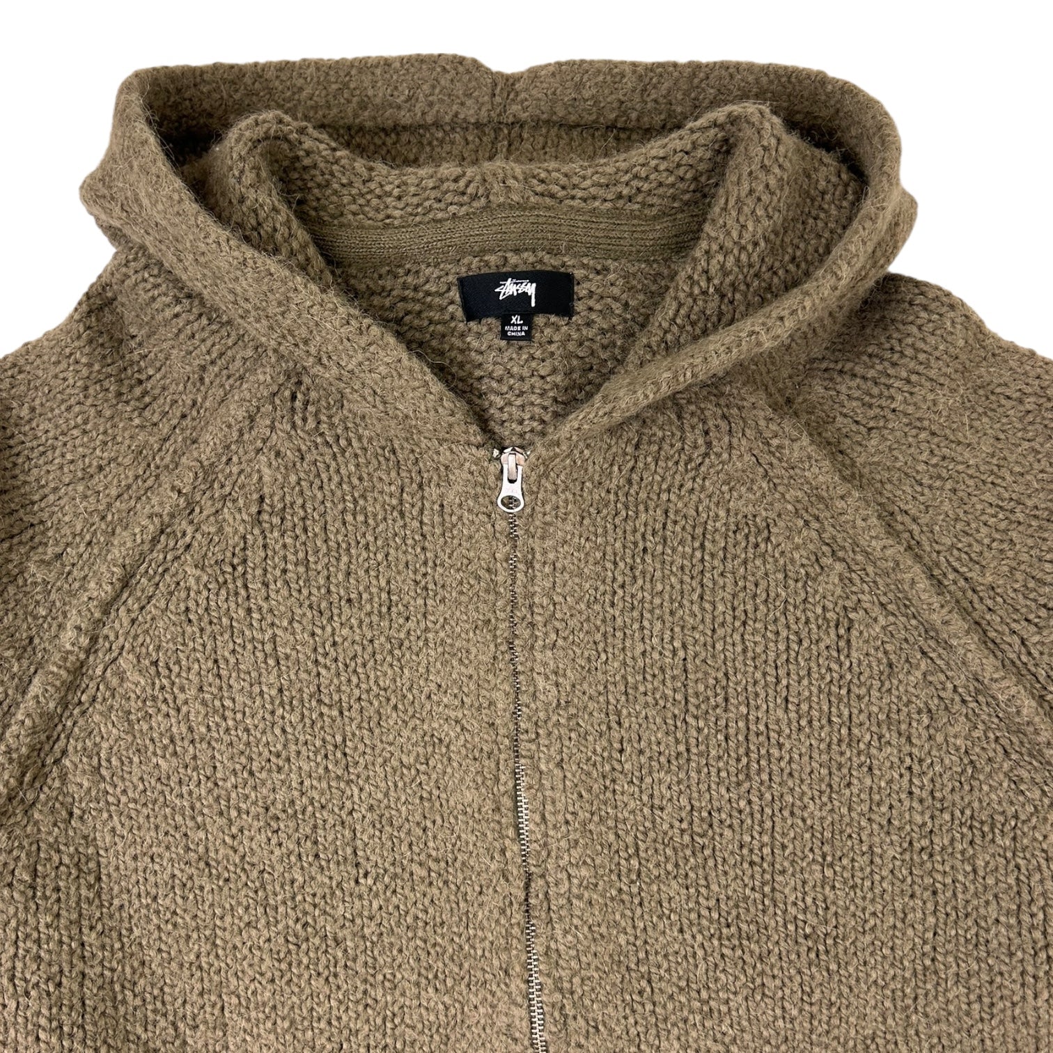 Stussy Chunky Knit Zip Up Hoodie Green