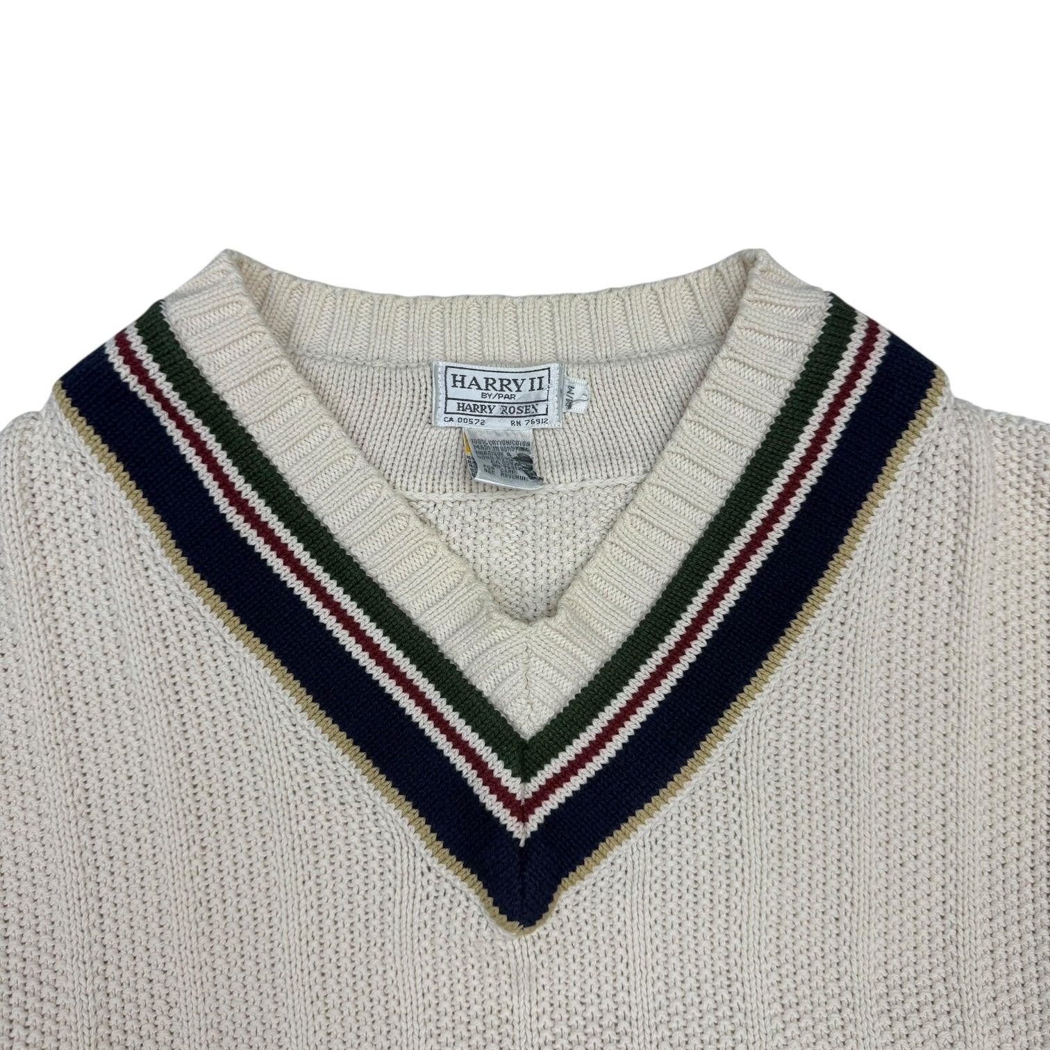 Vintage Harry Rosen V Neck Knit Sweater White/Multicolour