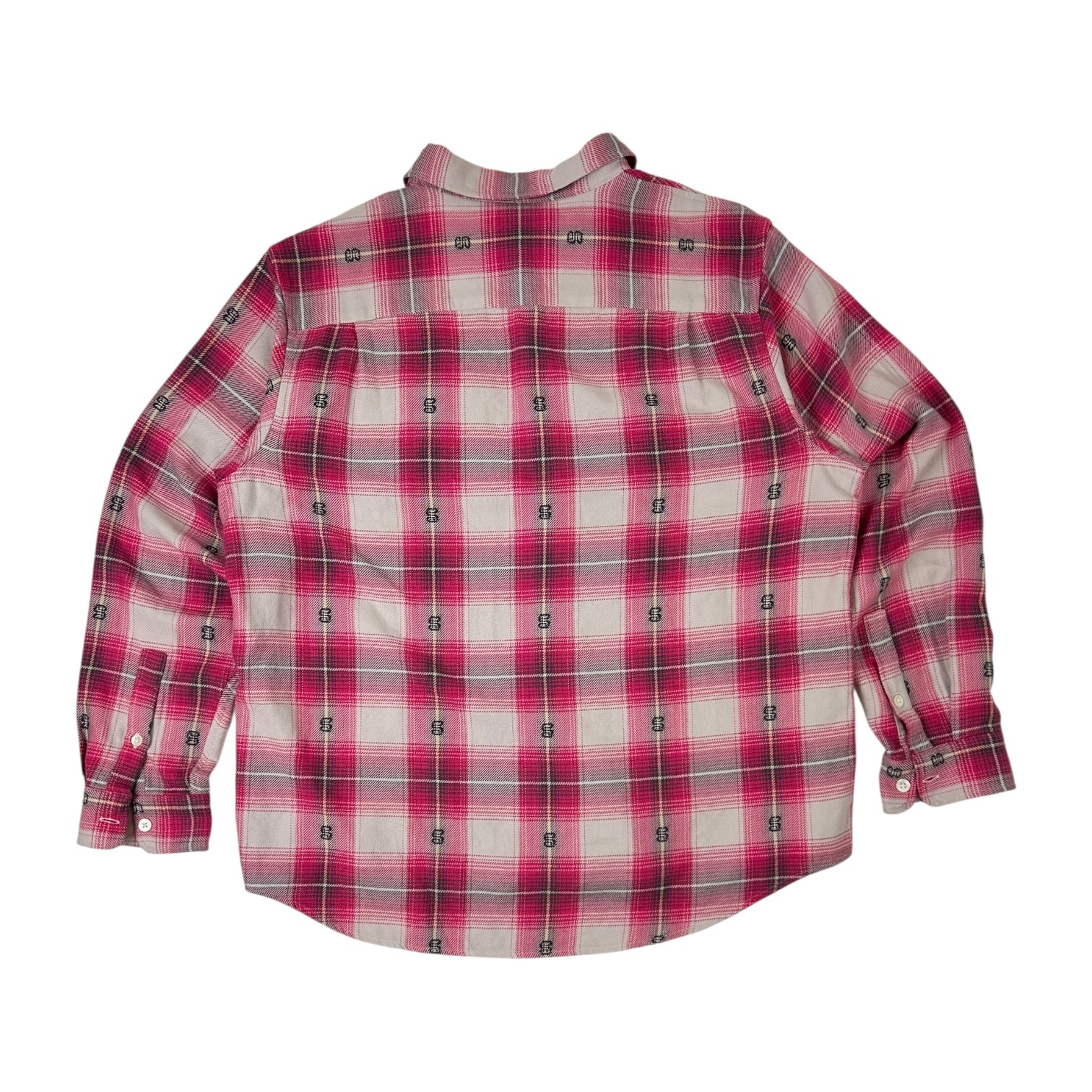 Stussy Motif Plaid Long Sleeve Button Up Flannel Shirt Pink/White