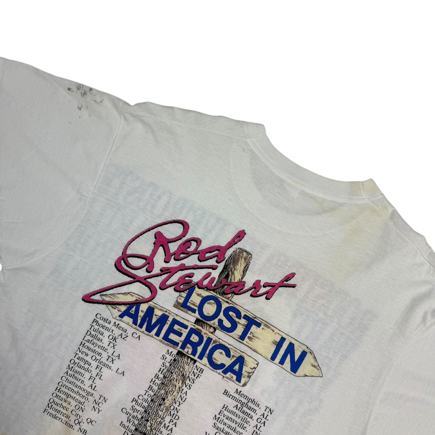 1989 Rod Stewart Lost In America Tour Tee White