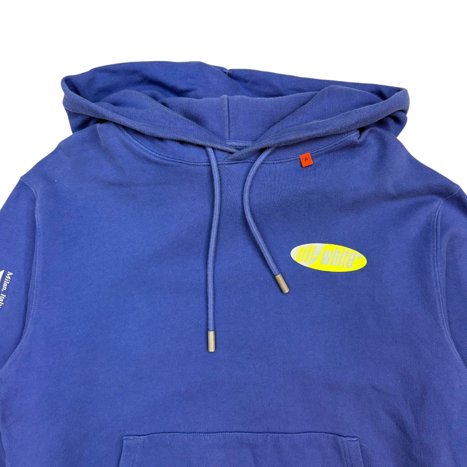Off-White Diagonal Split Logo Hoodie Blue