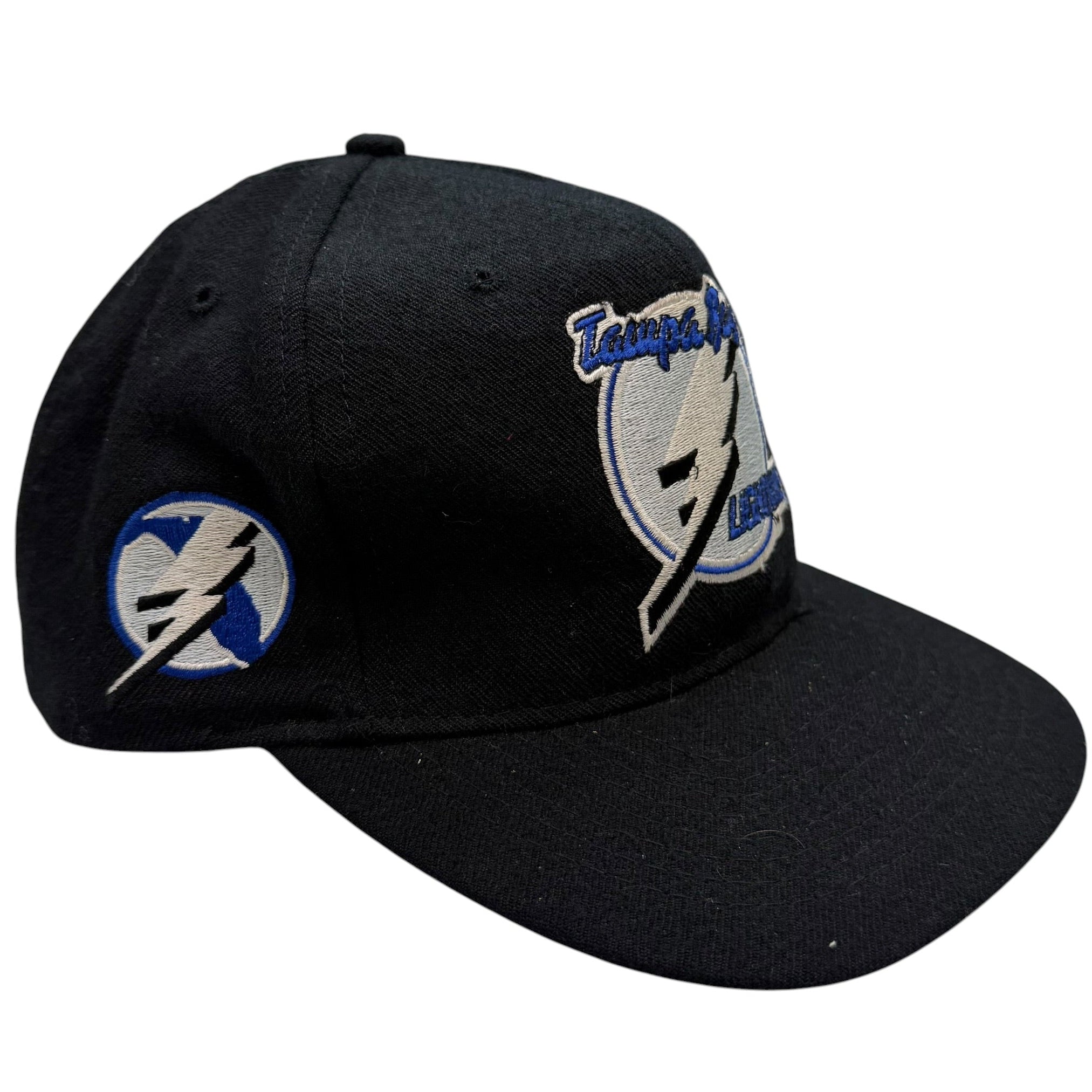 Vintage Tampa Bay Lightning Embroidered Blockhead Snapback Hat Black
