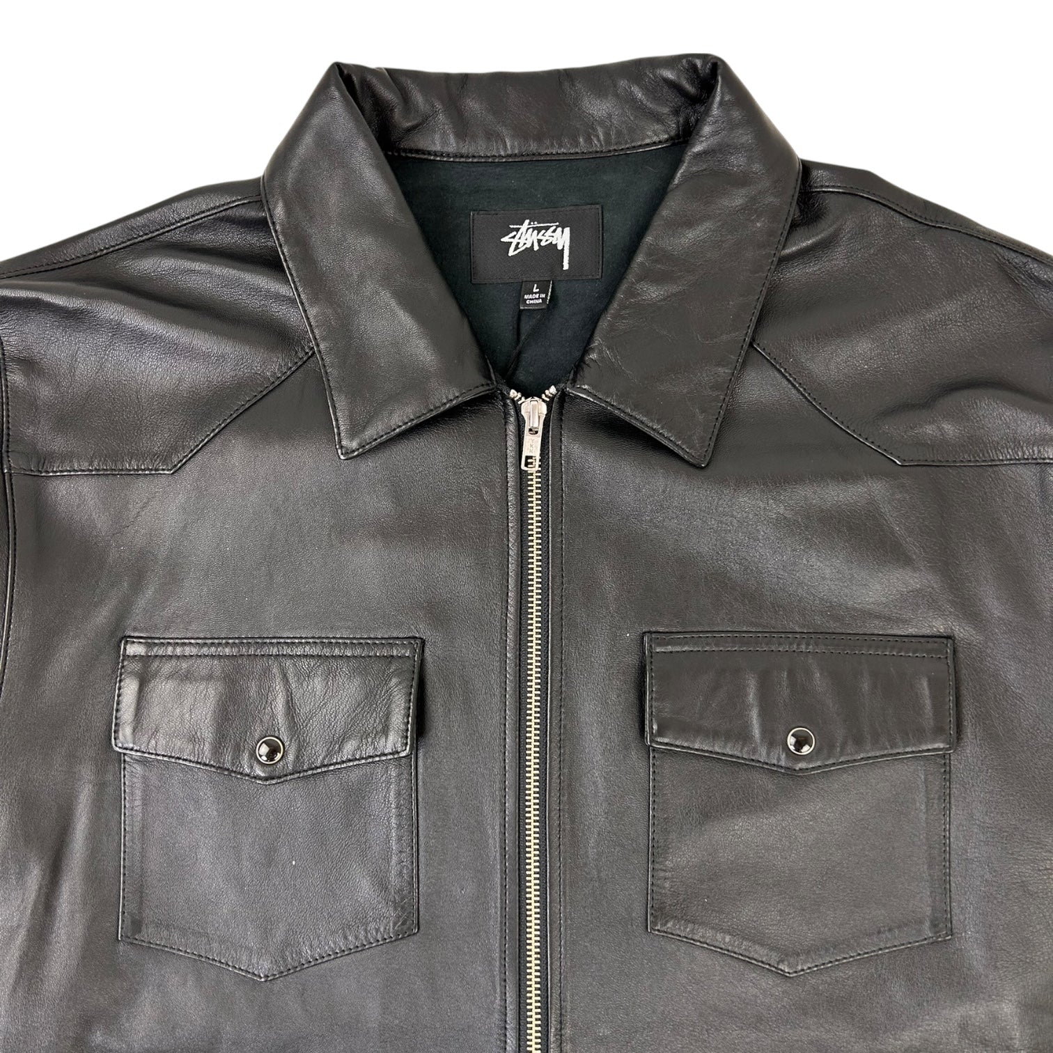 Stussy Leather Western Zip Up Jacket Black