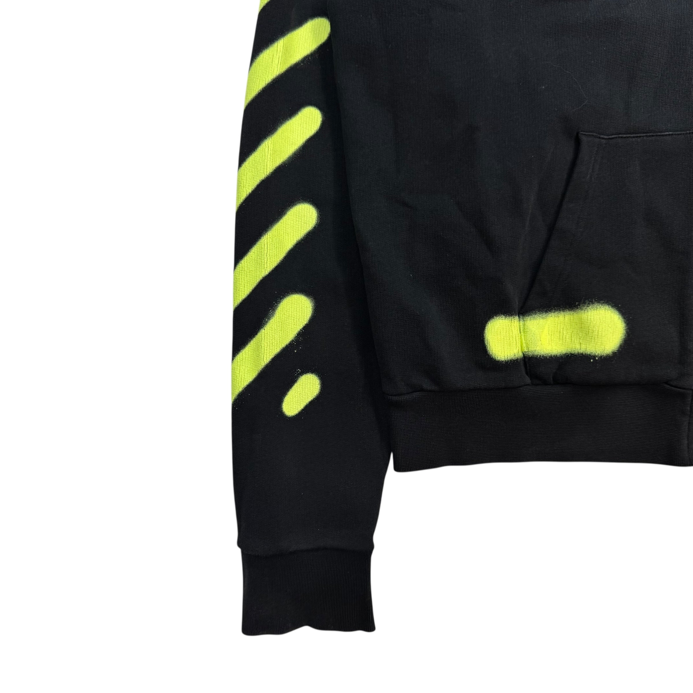 Off-White Diagonal Spray Green Zip Up Hoodie Black