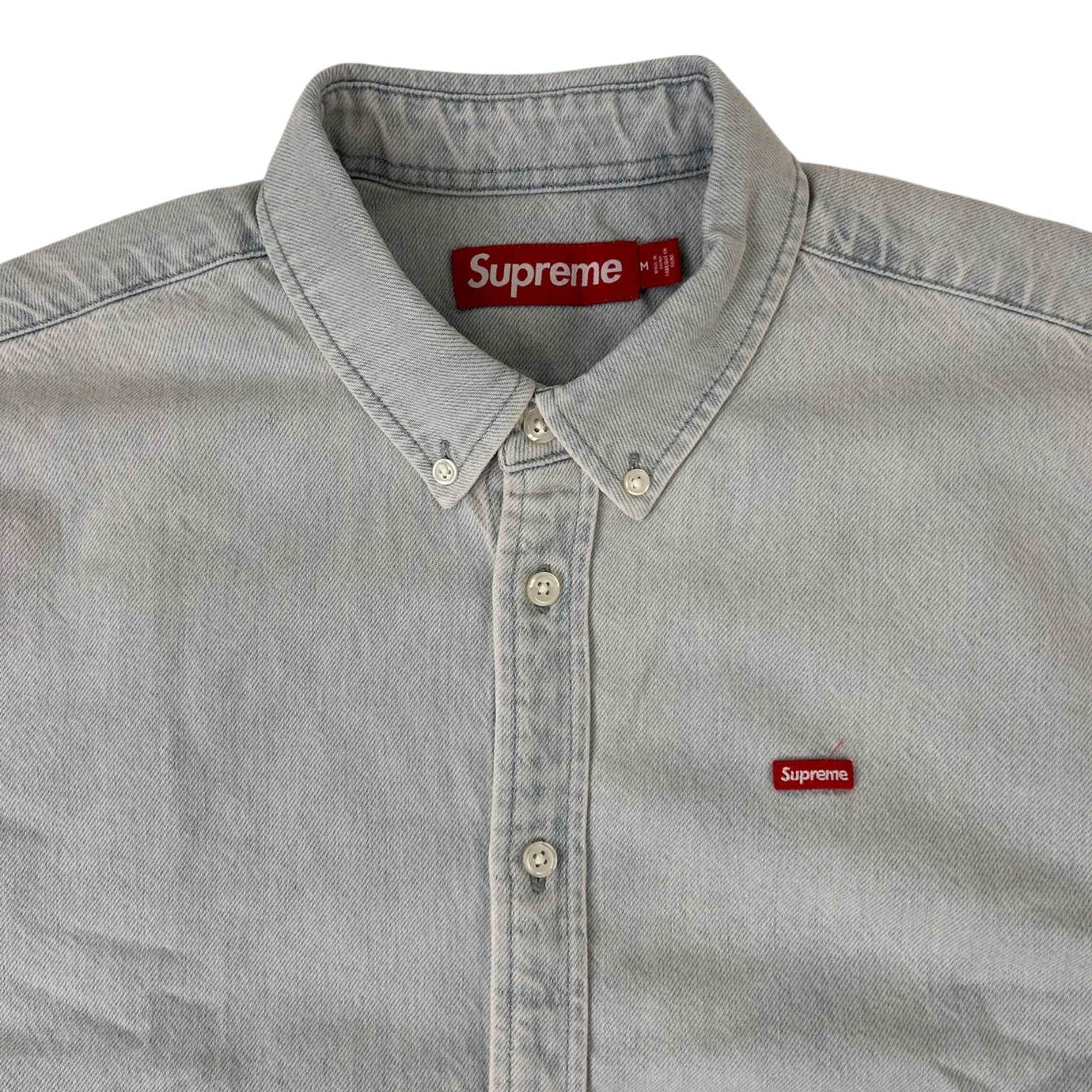 Supreme Small Box Logo Denim Long Sleeve Button Up Light Washed