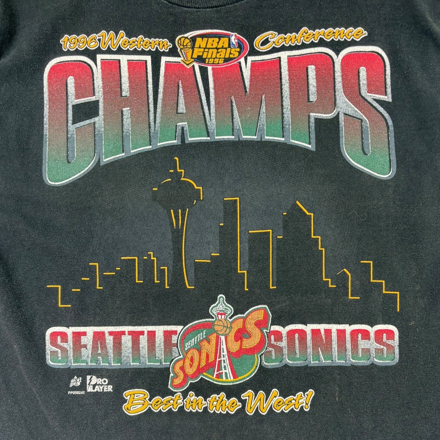 Vintage 1996 Seattle Sonics Western Conference T-Shirt Black