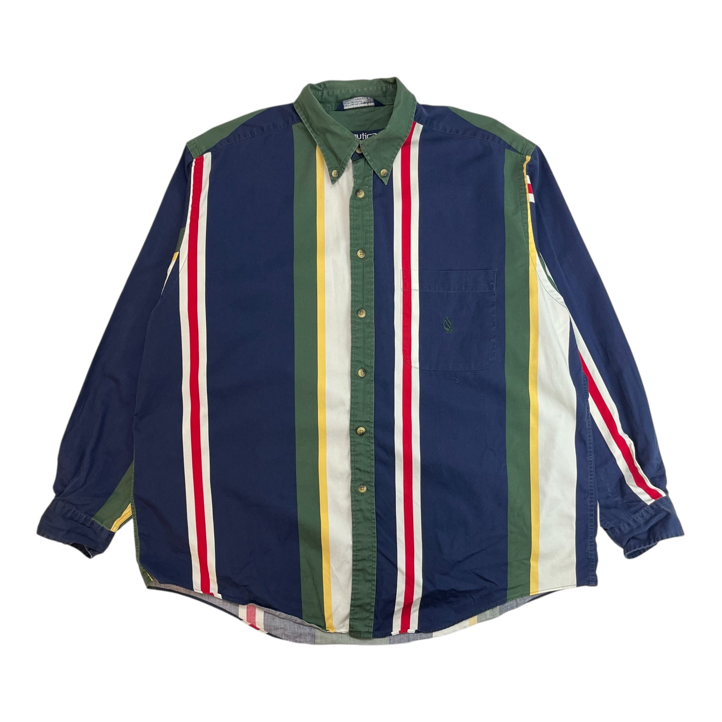 Vintage Nautica Button Up Shirt Vertical Stripes Multicolour