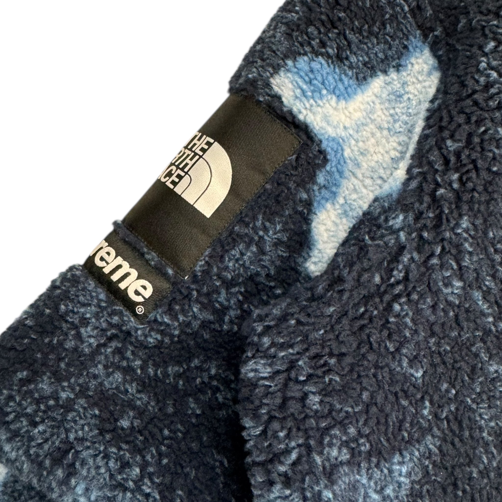 Supreme The North Face Bleached Denim Print Fleece Jacket Indigo