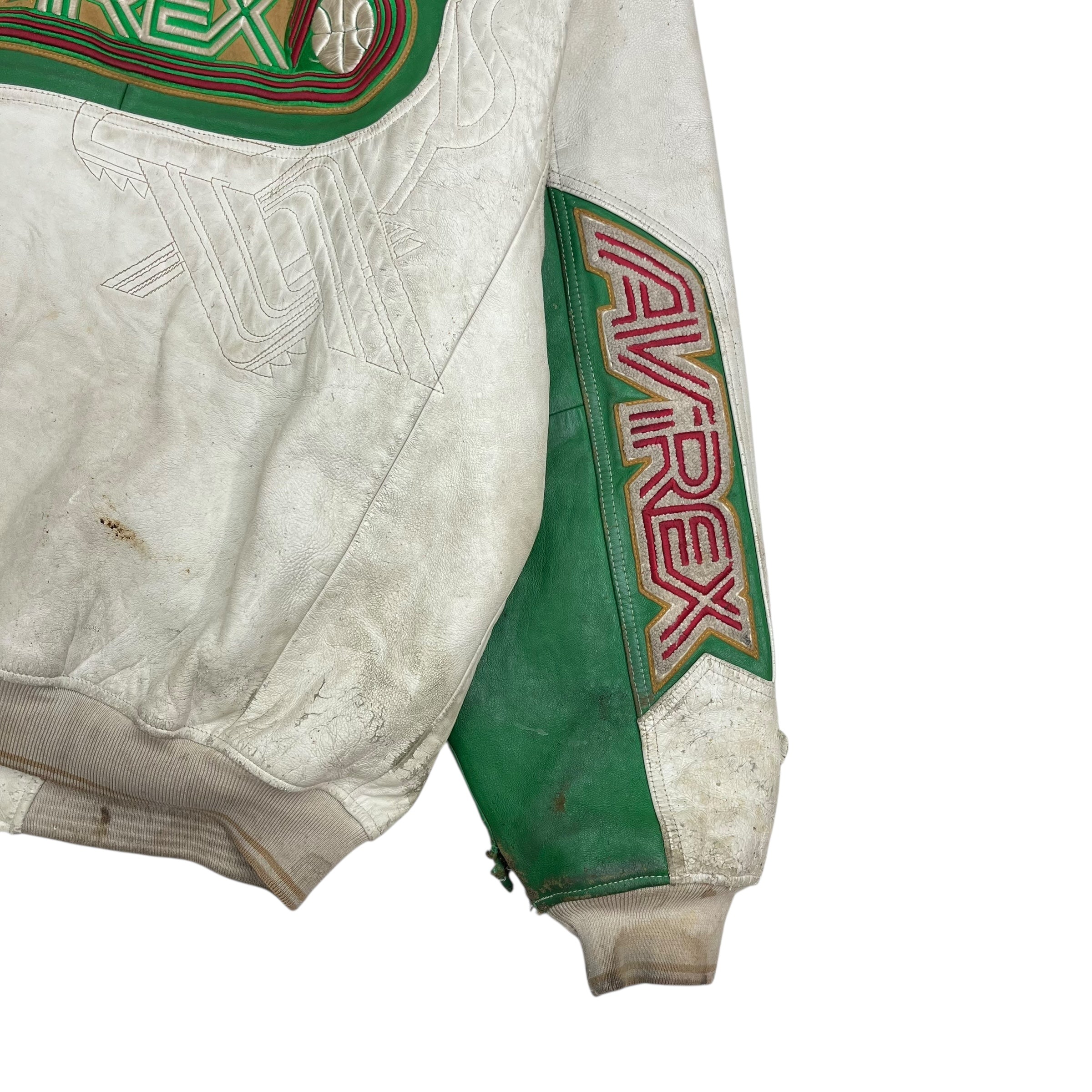 Vintage Avirex Varsity Leather Jacket White/Green