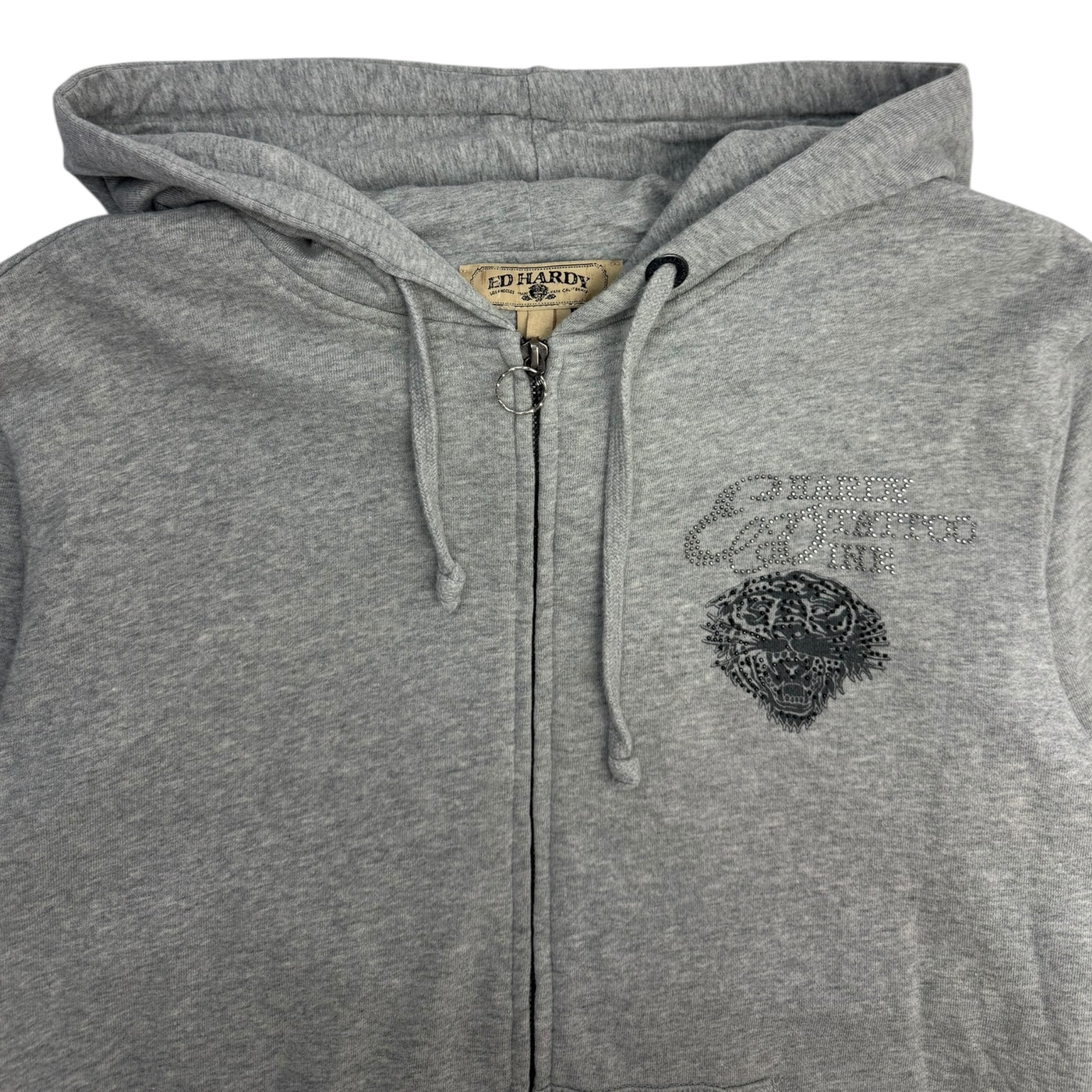 Vintage Y2K Ed Hardy Rhinestone Tiger Zip Hoodie