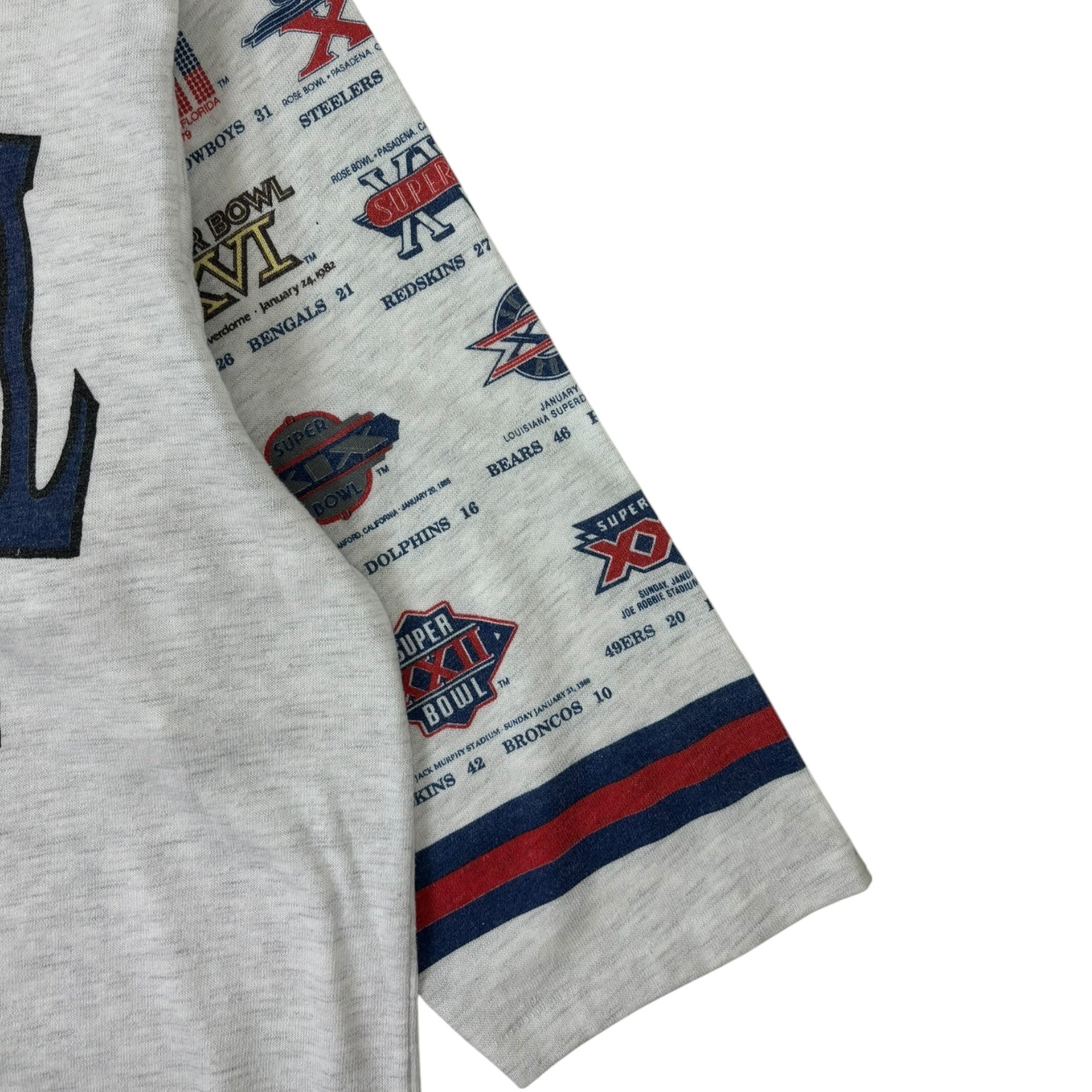 Vintage 1991 Super Bowl XXV Silver Anniversary 3/4 Sleeve T-Shirt Grey
