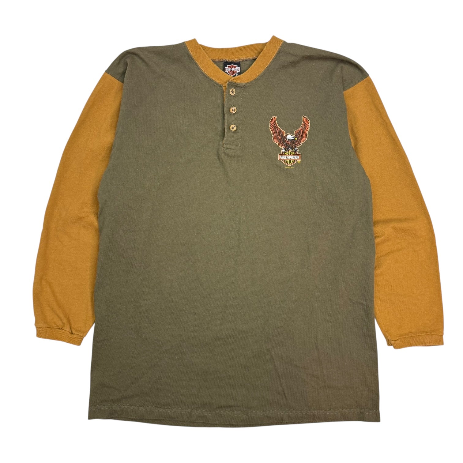 1995 Harley Davidson Henley 3/4 Sleeve Tee Brown