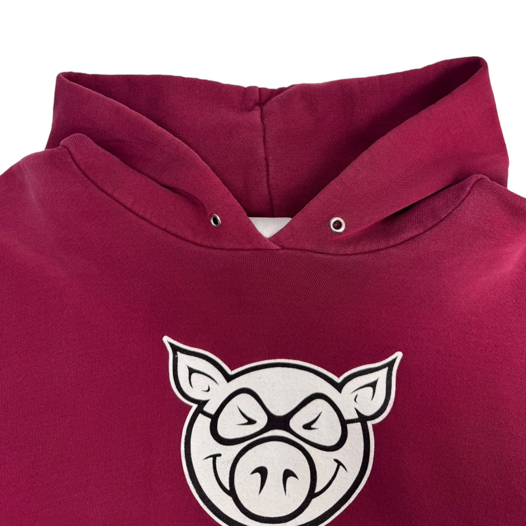 Vintage Y2K Pig Wheels Skateboard Hoodie Burgundy