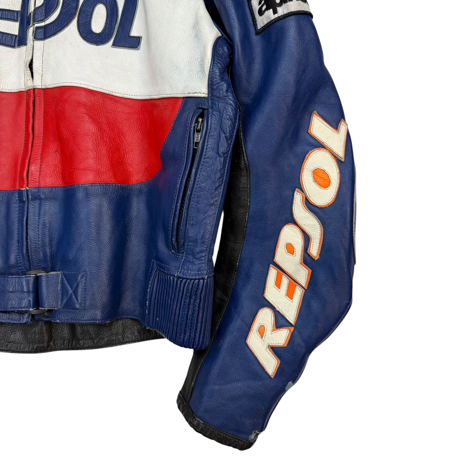 Vintage Repsol Michelin Racing Leather Jacket Orange/Blue