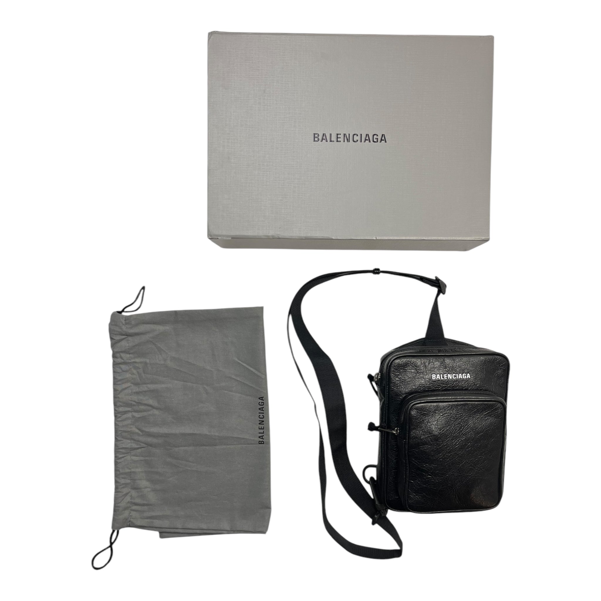 Balenciaga Explorer Crossbody Messenger Bag in Black Lambskin