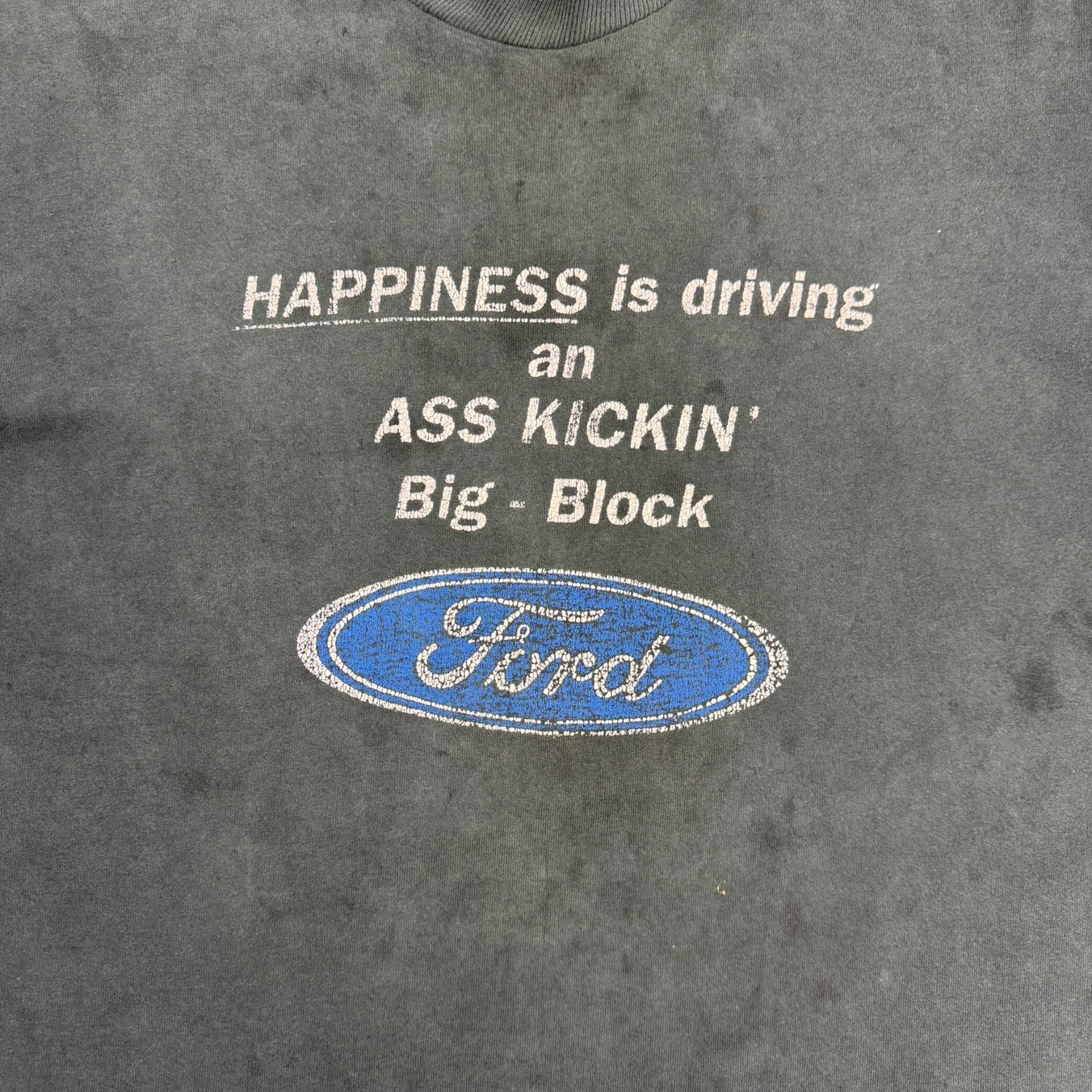 Vintage Distressed Ford “Happiness Is Driving…” T-Shirt Faded Black