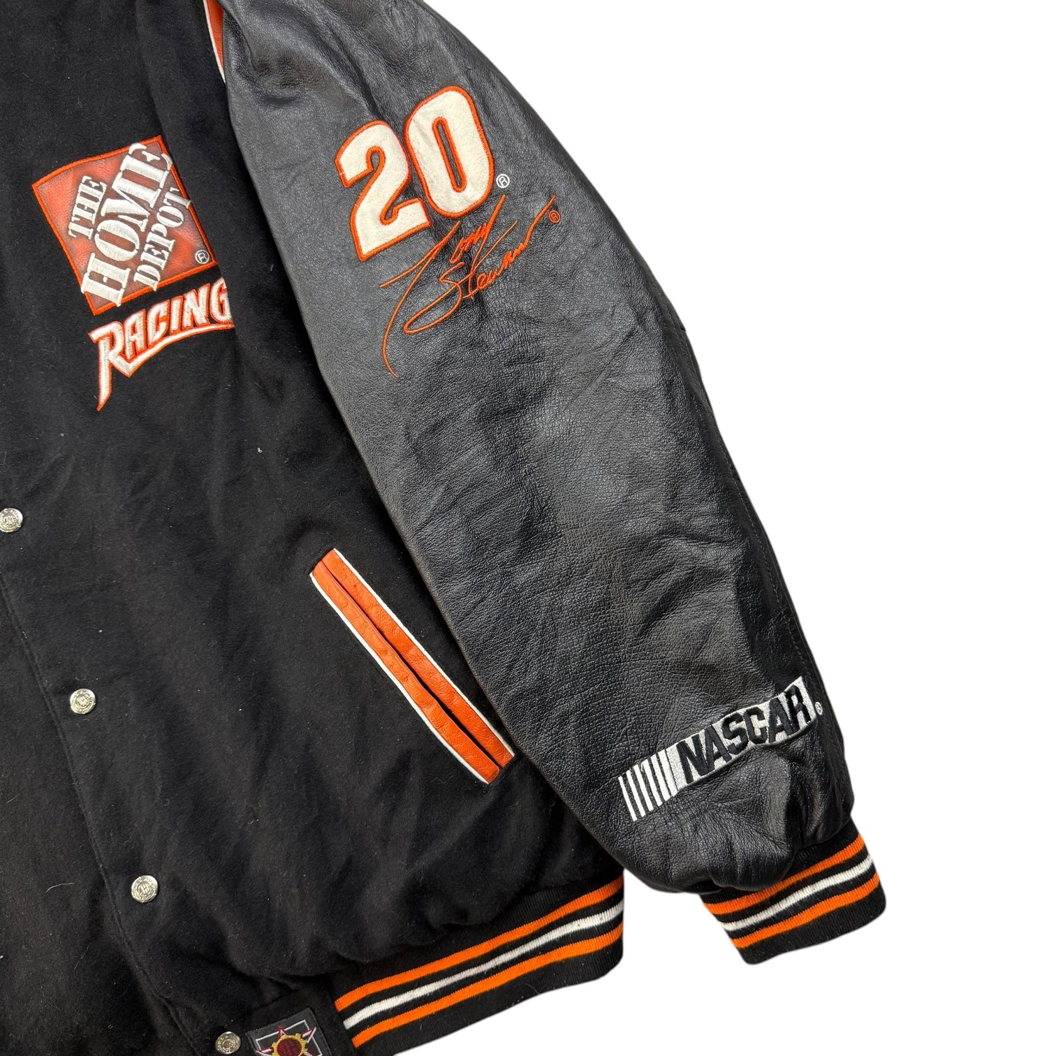 Vintage Jeff Hamilton NASCAR Tony Stewart Home Depot Leather Race Jacket Black