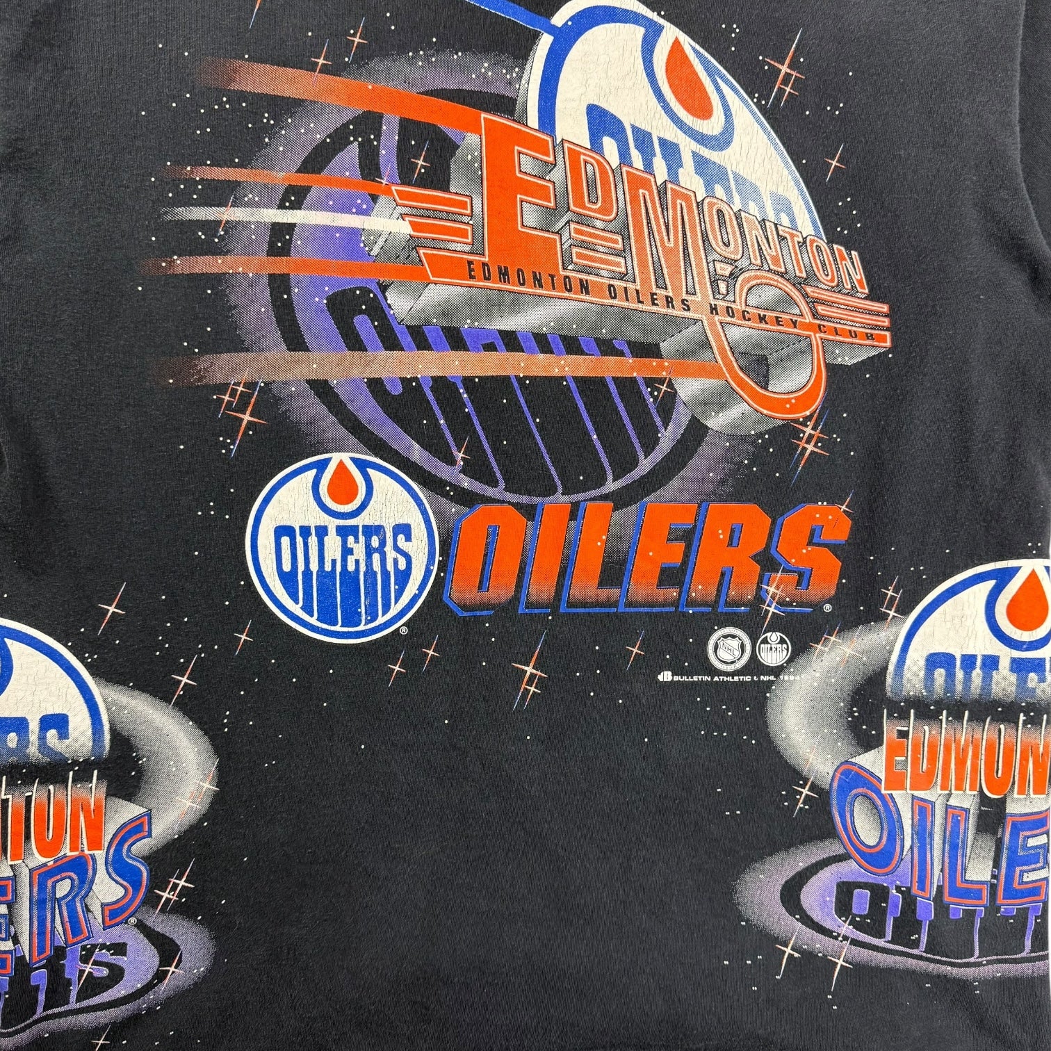1994 Bulletin Athletics Edmonton Oilers AOP Goalie Tee Black