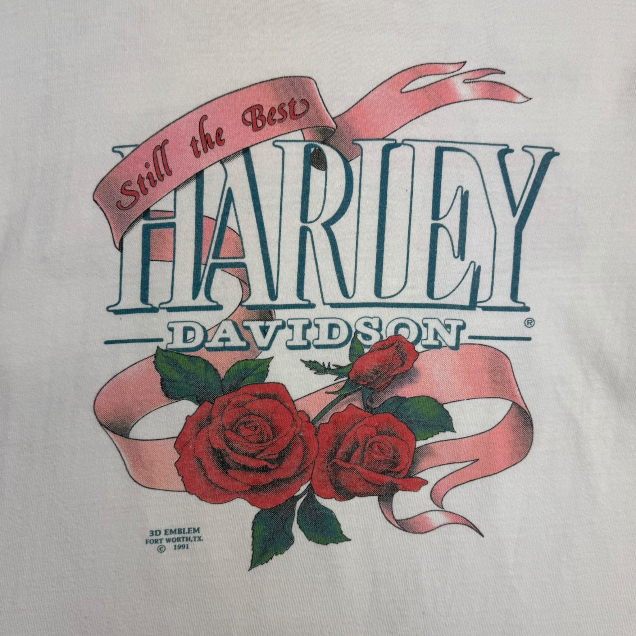1991 3D Emblem Harley Davidson Yorkton Sask. Rose Long Sleeve T-Shirt