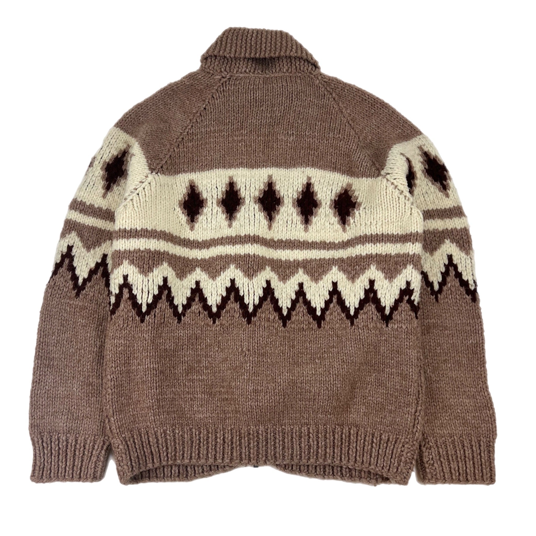 Vintage Cowichan Knitted Zip Sweater Brown/Cream