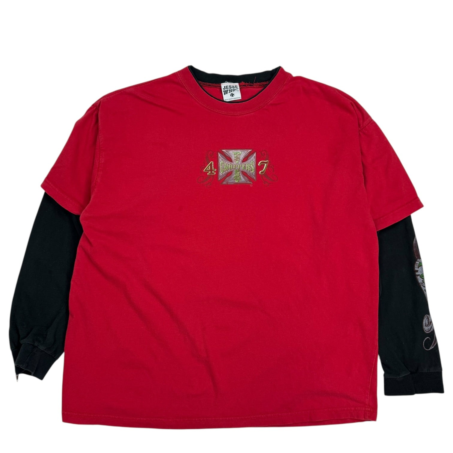 Vintage West Coast Choppers ‘Por Vida’ Double Layer L/S Tee Red