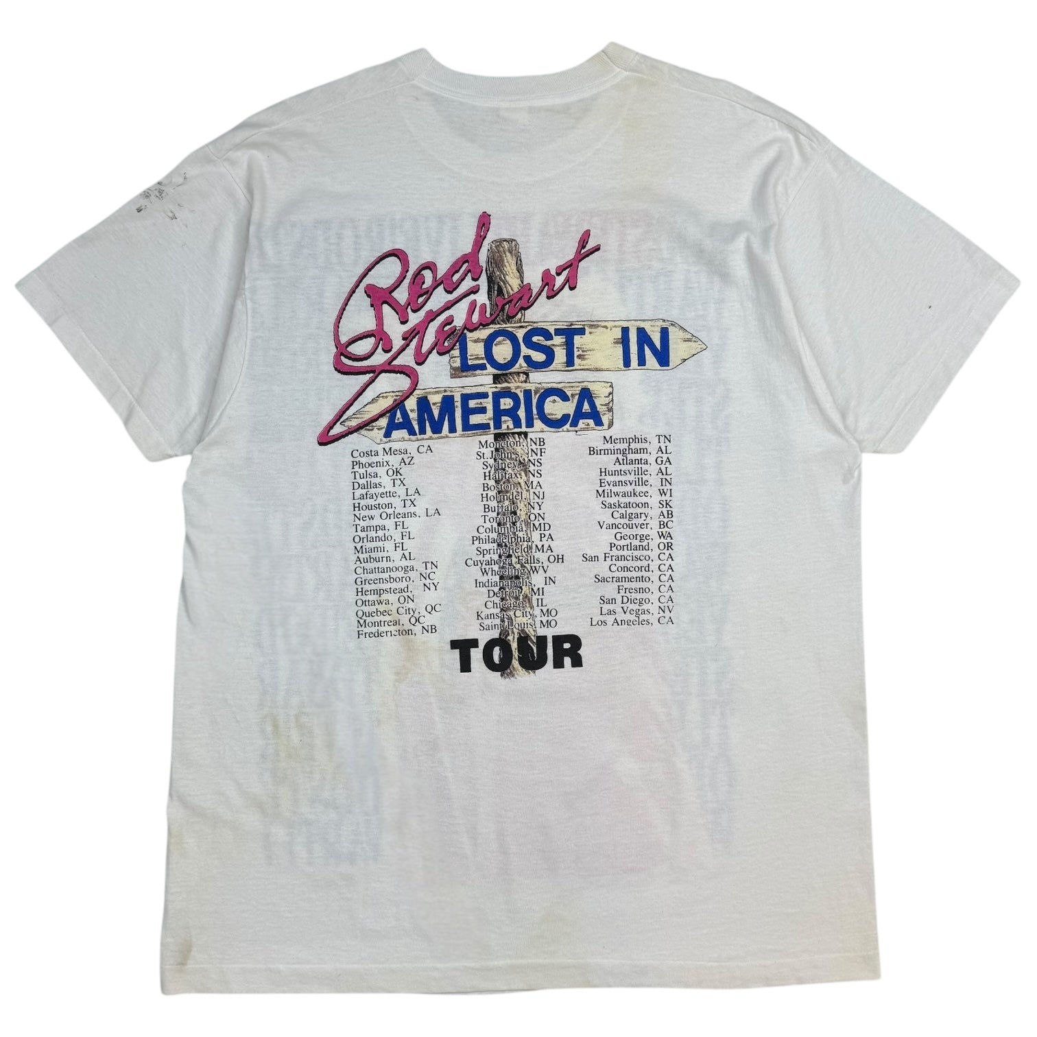 1989 Rod Stewart Lost In America Tour Tee White