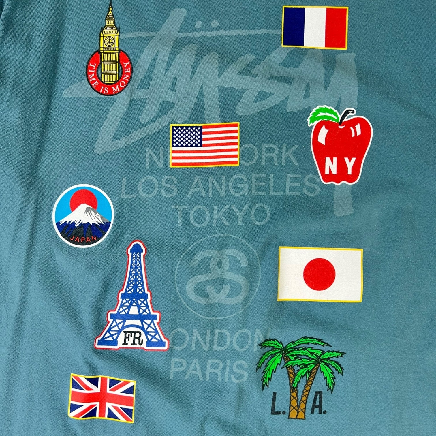 Stussy Worldwide Tour Flags T-Shirt Teal