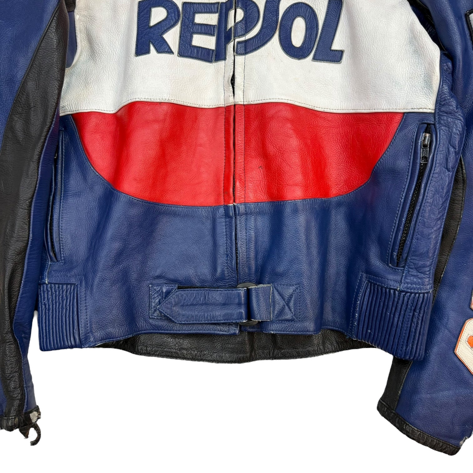 Vintage Repsol Michelin Racing Leather Jacket Orange/Blue