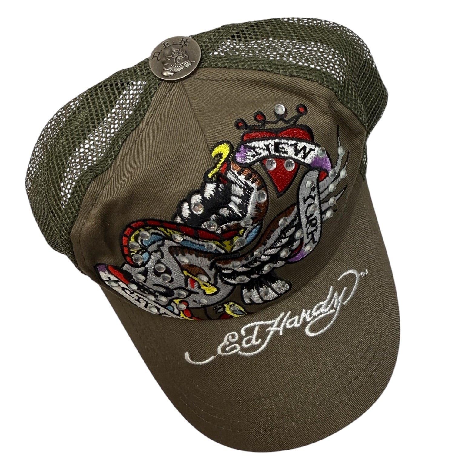 Vintage Ed Hardy Trucker Hat Olive