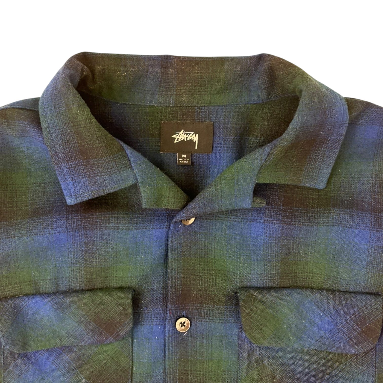 Stussy Camp Collar Flannel Button-Up Shirt Blue/Green