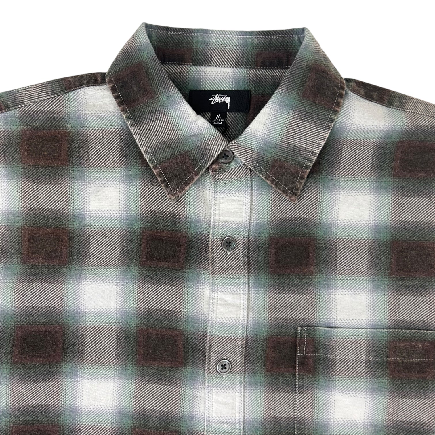 Stussy June Plaid Long Sleeve Button Up Shirt Bone