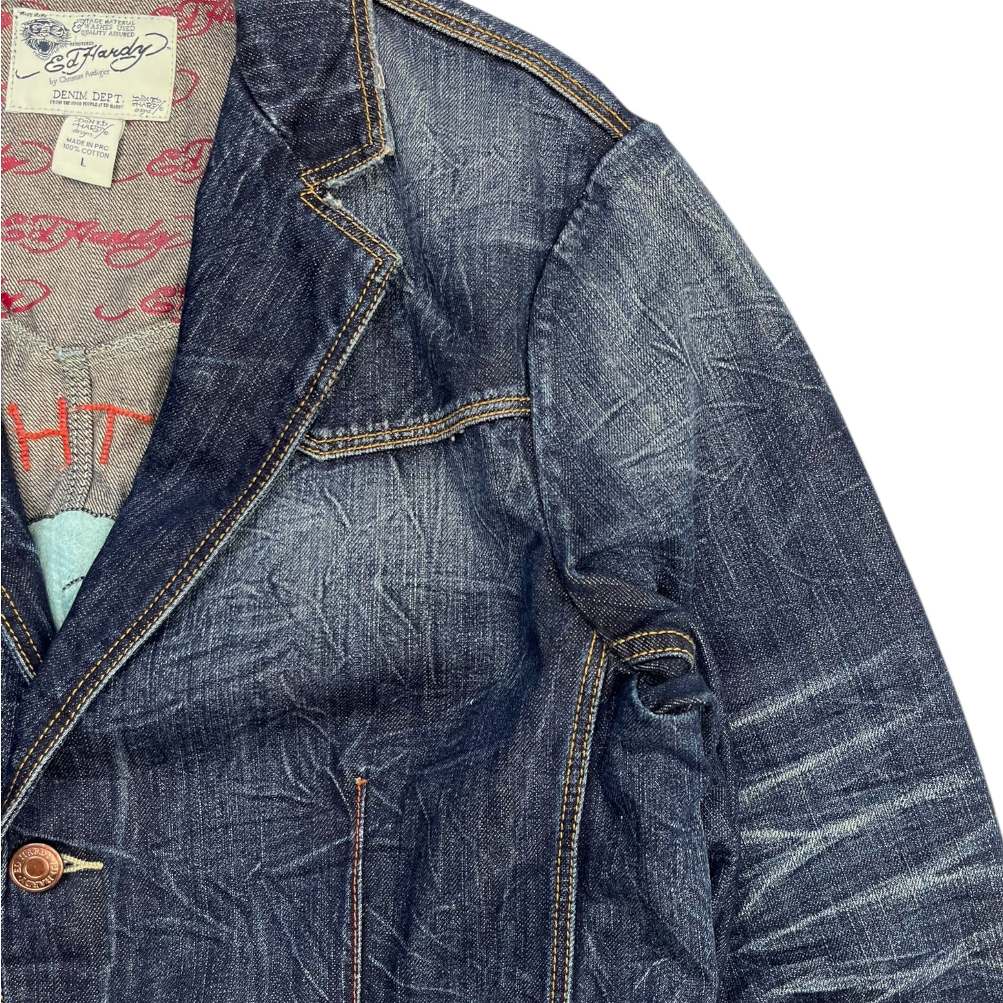 Vintage Y2K Ed Hardy Denim Blazer Jacket