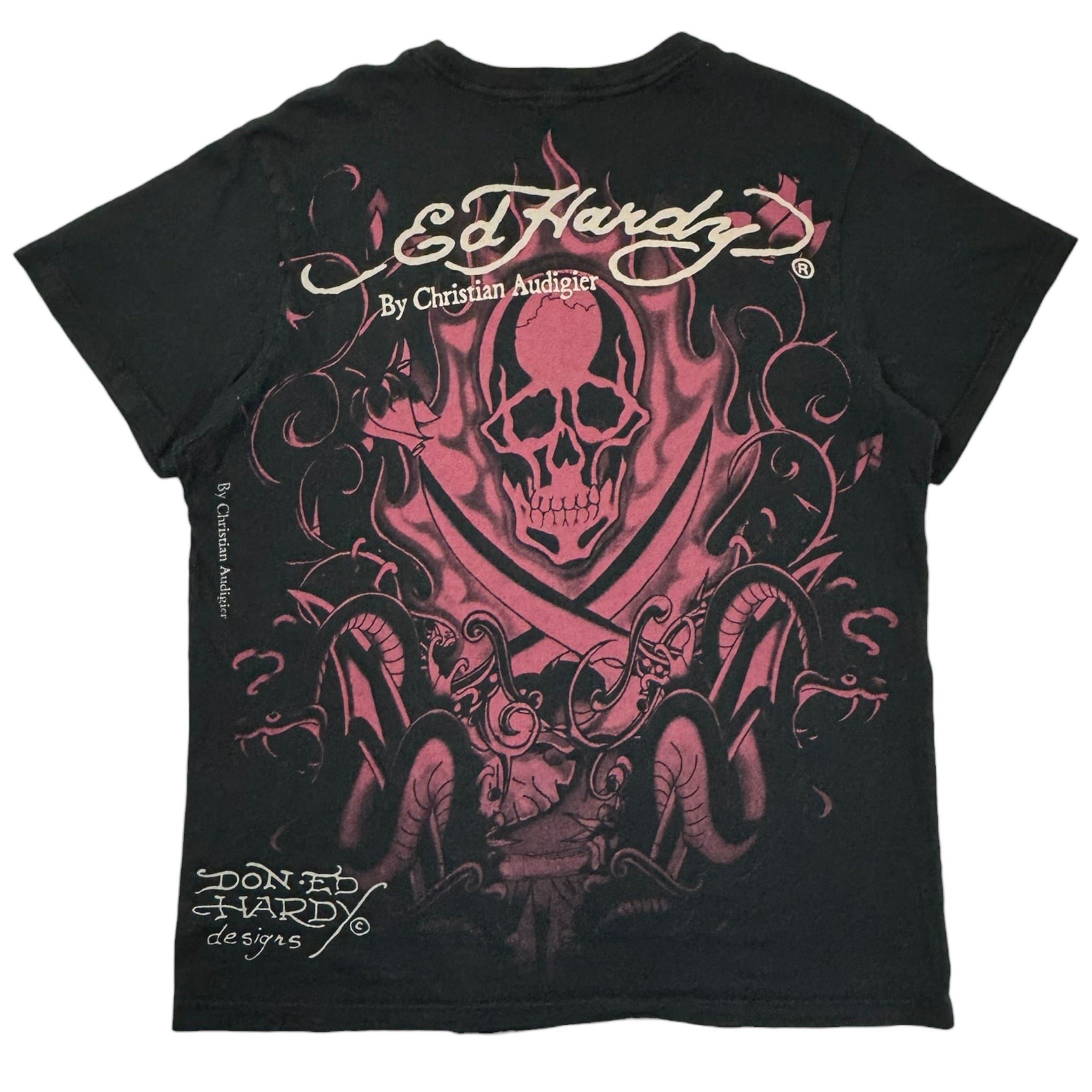 Vintage Y2K Ed Hardy Flamey Skull & Snakes T-Shirt