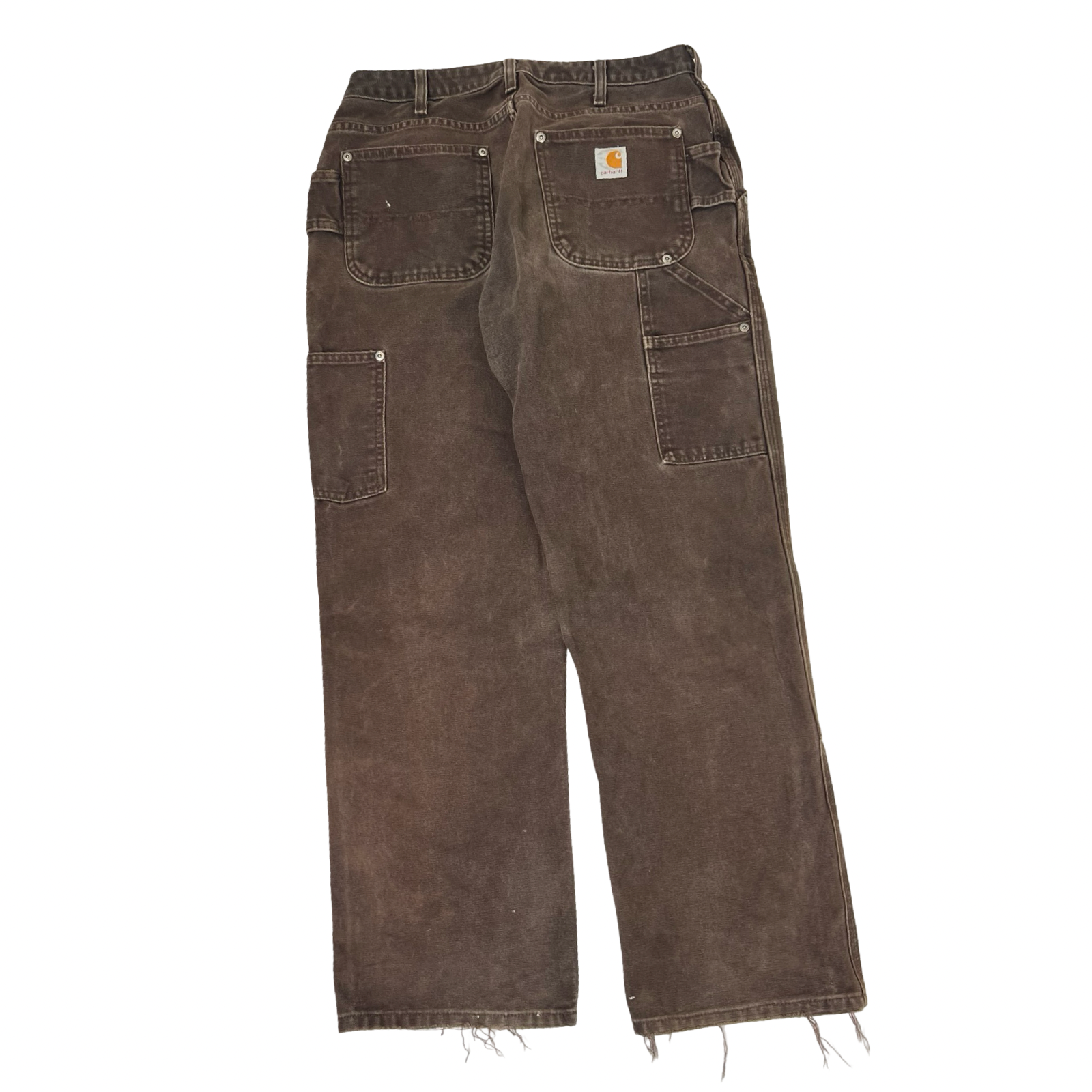 (W) Vintage Carhartt Distressed Double-Knee Canvas Work Pants Brown