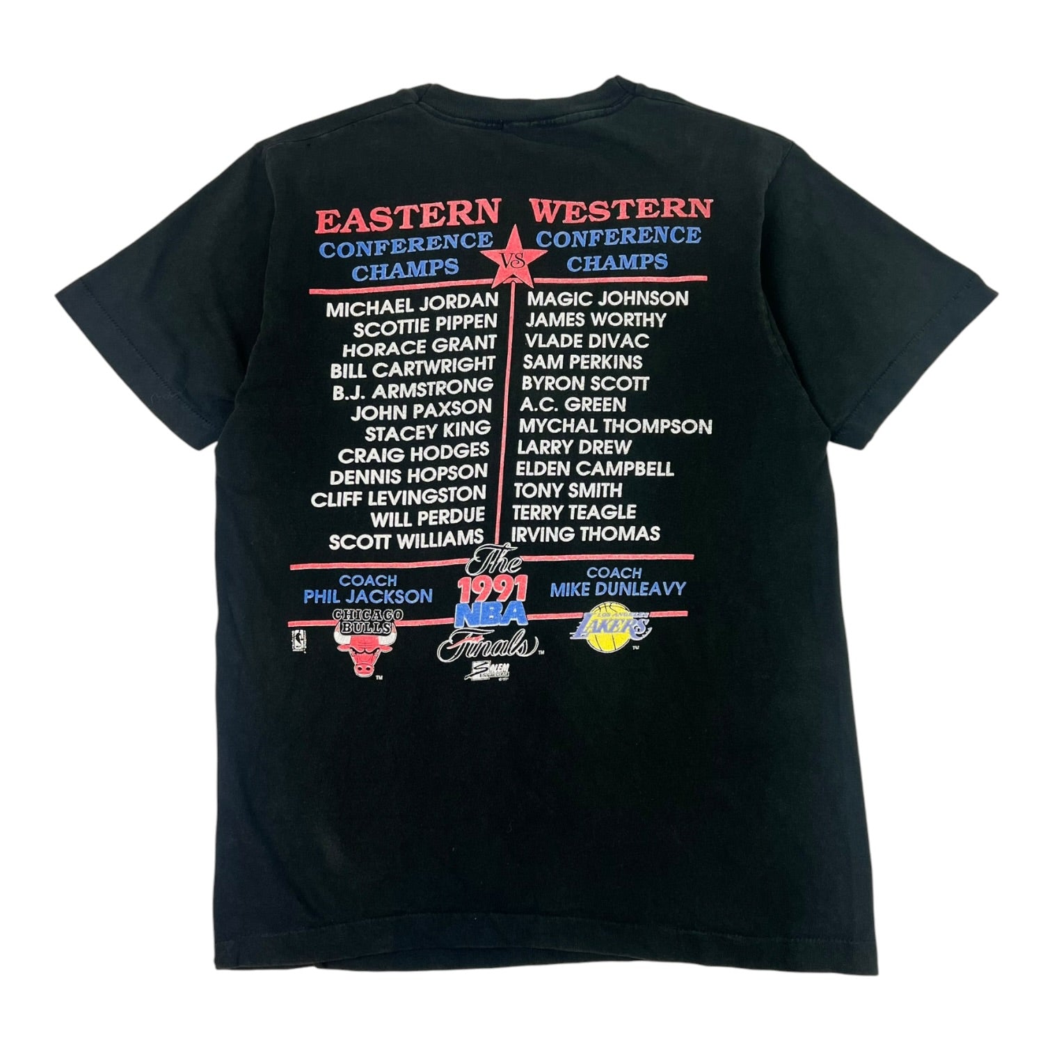 Vintage 1991 NBA Finals Salem Sportswear t-shirt featuring Michael Jordan and Magic Johnson
