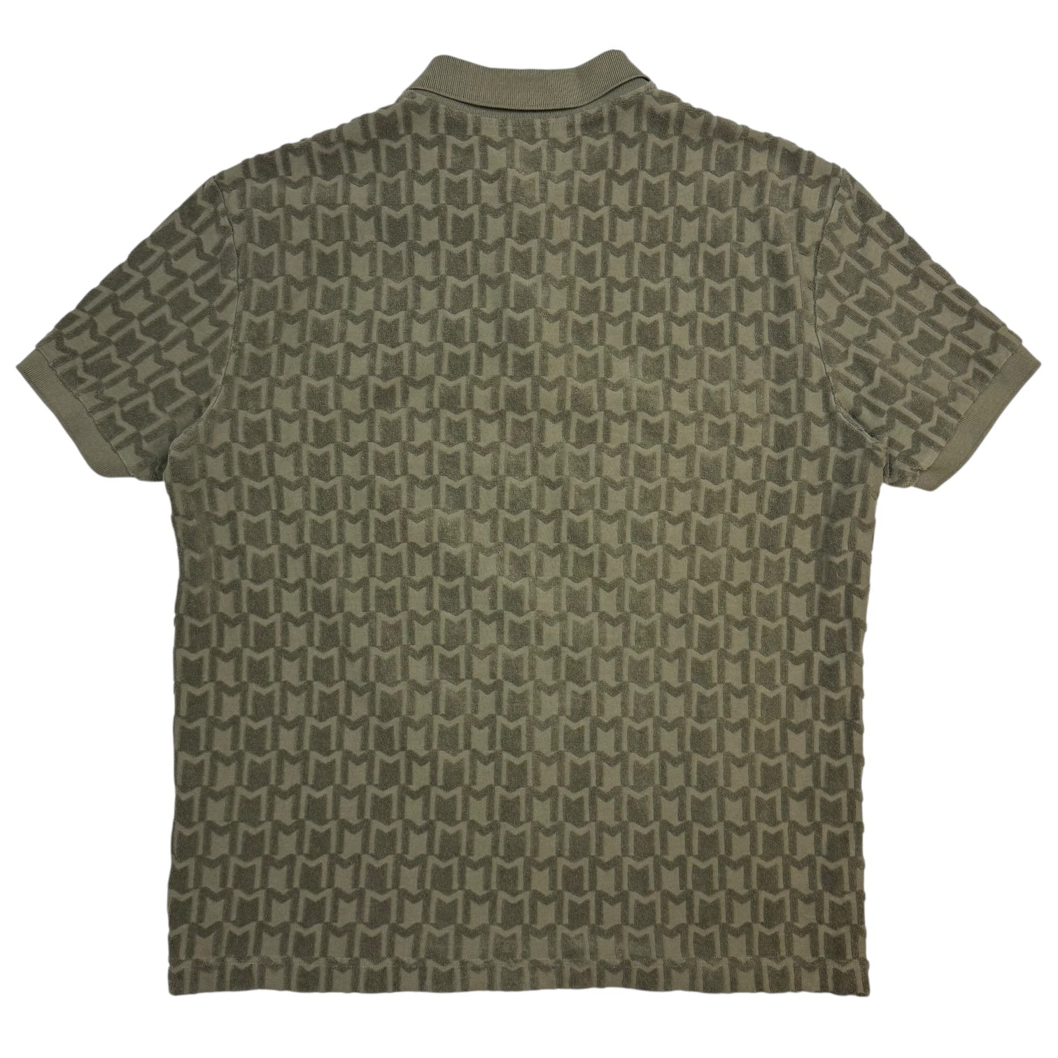 Moncler Towelling Monogram Button Up Polo Green