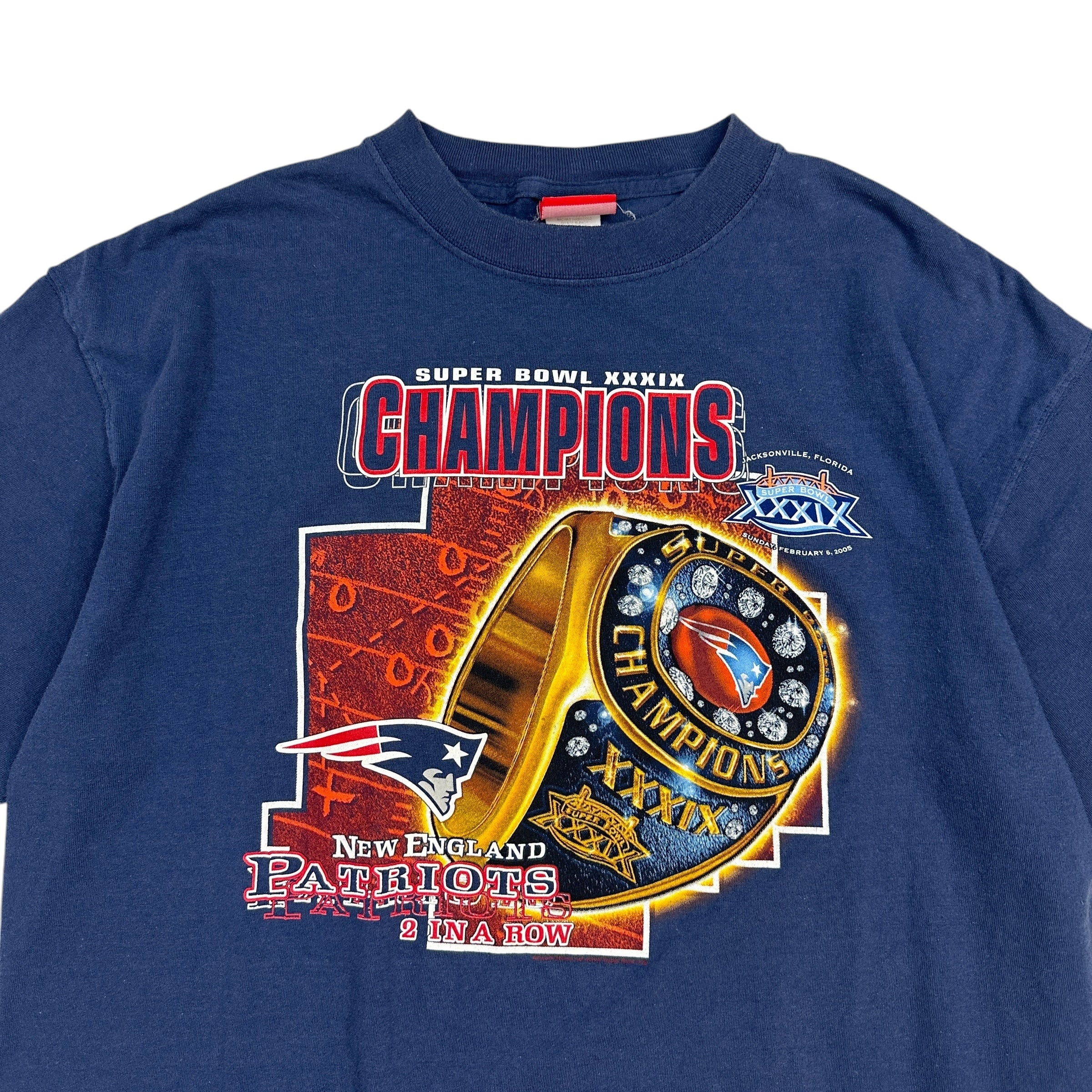 Vintage 2005 New England Patriots 2 In A Row Super Bowl Tee Navy