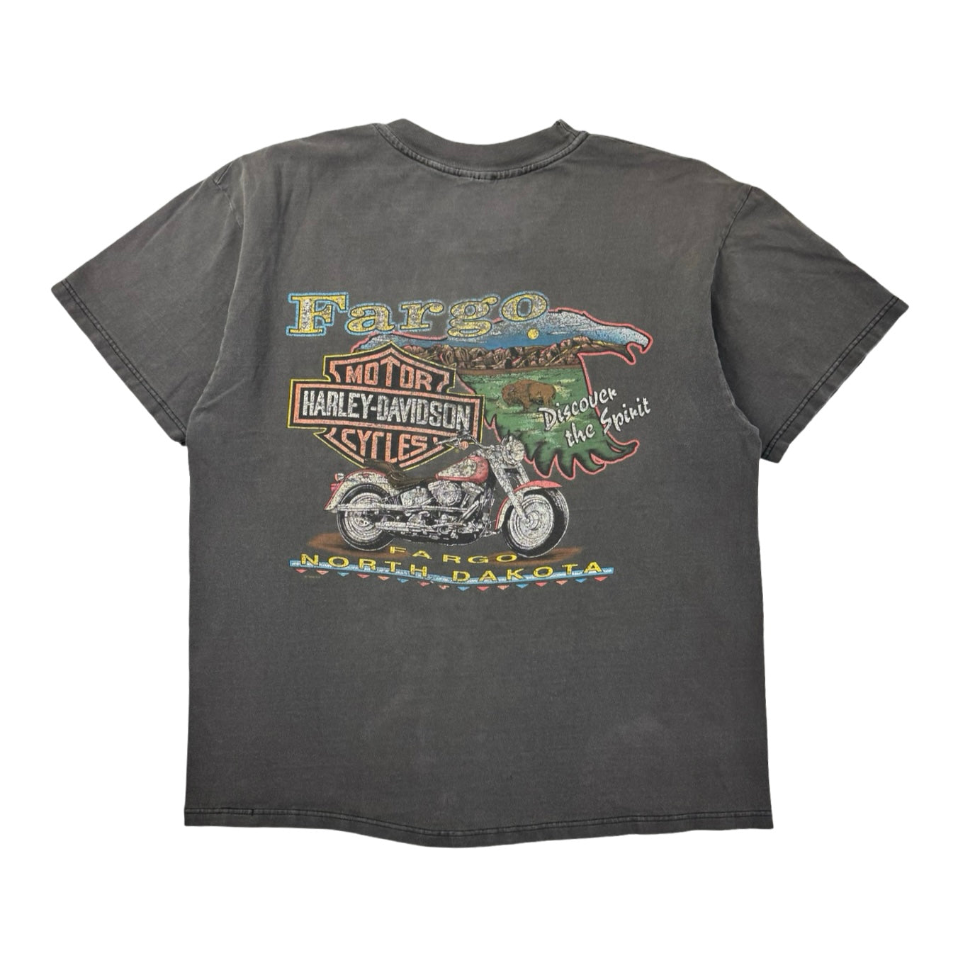 1998 Harley Davidson Fargo North Dakota T-Shirt Faded Black