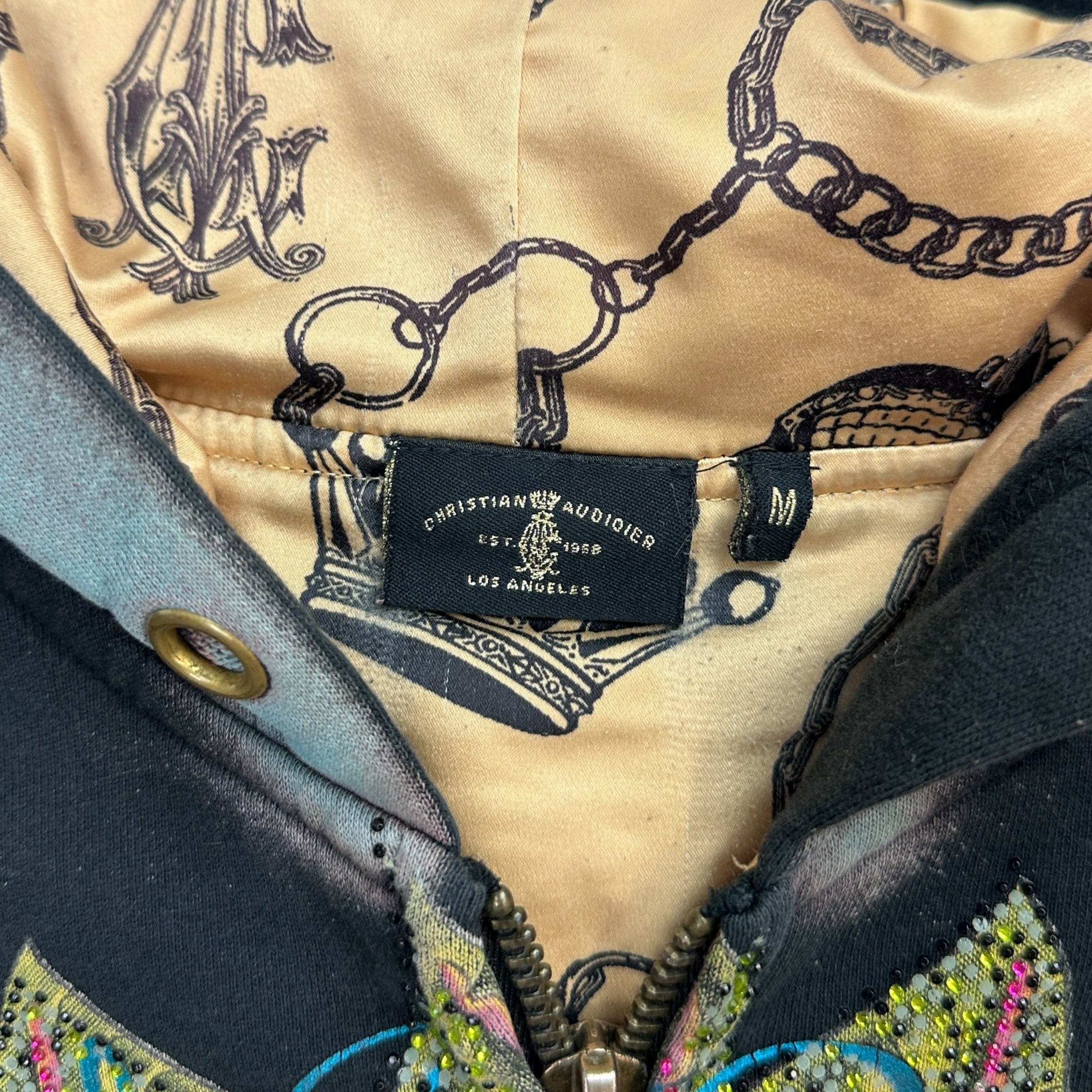 Vintage Y2K Christian Audigier Rhinestone Hoodie Black