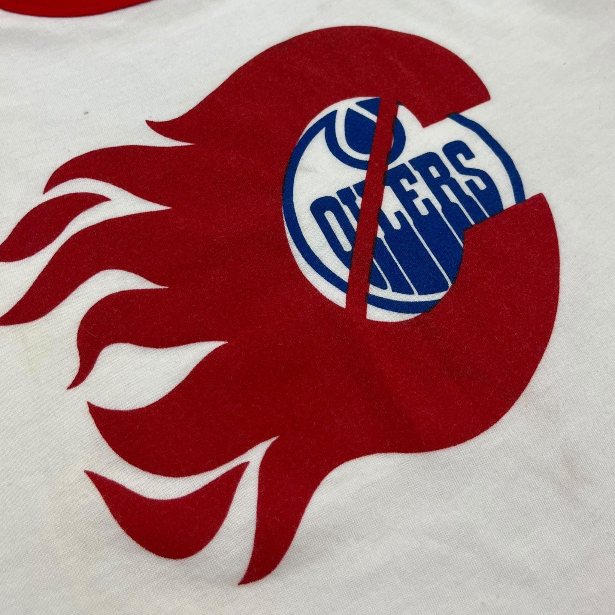 Vintage Calgary Flames Over Oilers Ringer T-Shirt White