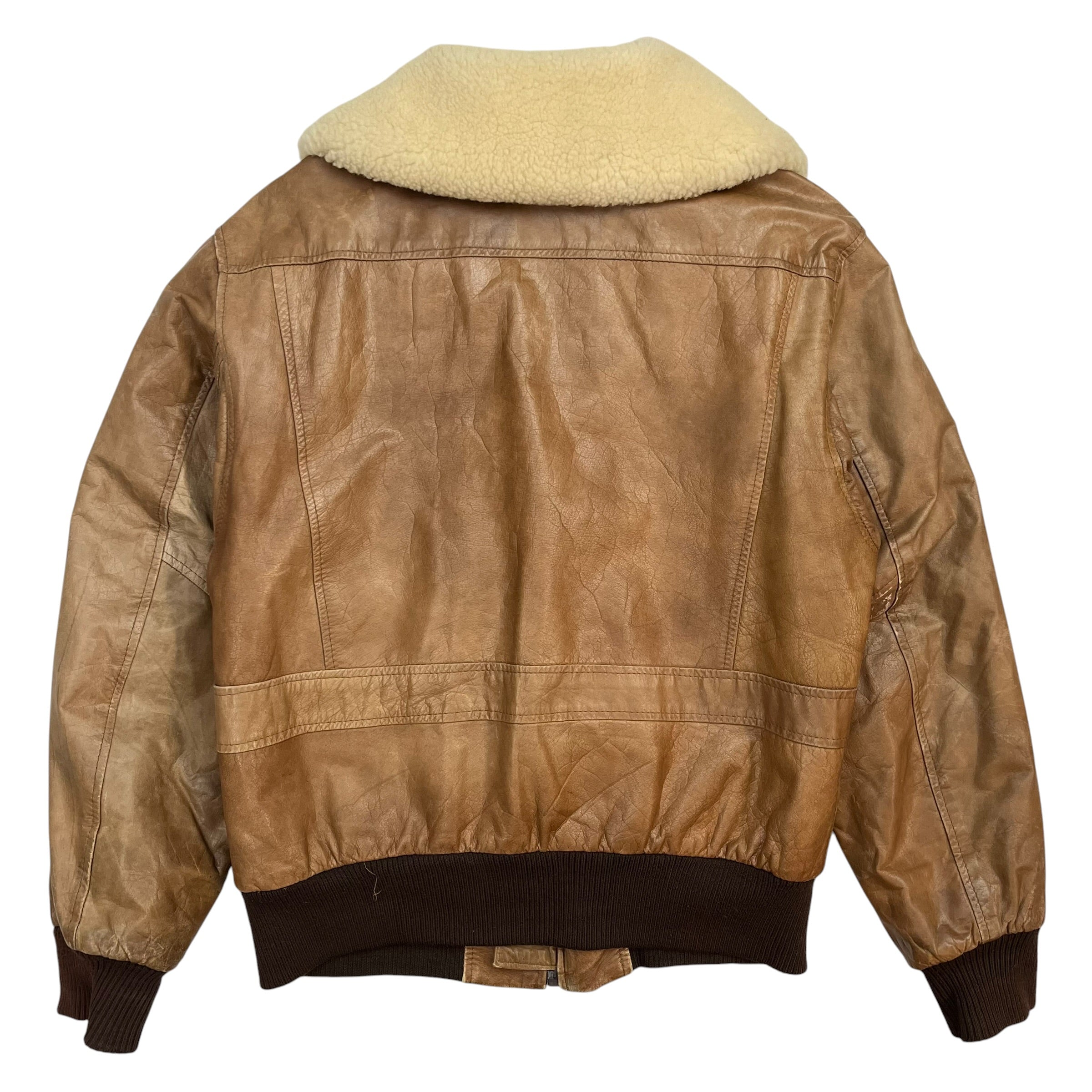 Vintage Aviator Shearling Leather Bomber Jacket Tan